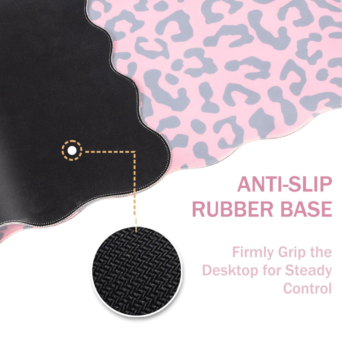 L-SPOUTTO Pink Leopard Mouse Pad,Scalloped Desk Mat XXL Large Cheetah Gaming Mousepad,35.4x15.7in
