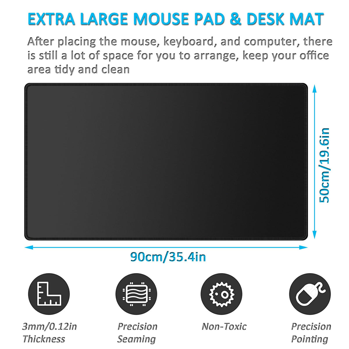 LL-COEUR XXL Black Mouse Pad Gaming Keyboard Mat Laptop Office Desk Mat (35.4" x 19.6" x 0.12")