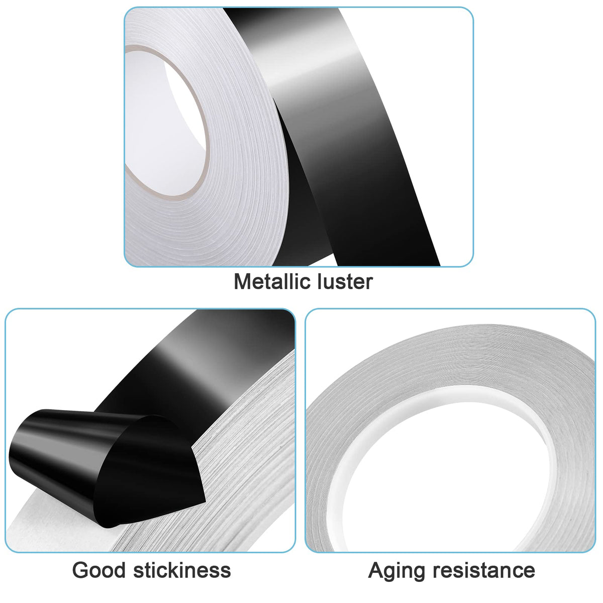 Zonon Black Washi Tape for Wall Decor Metallic Trim Self Adhesive 5/20/35mm
