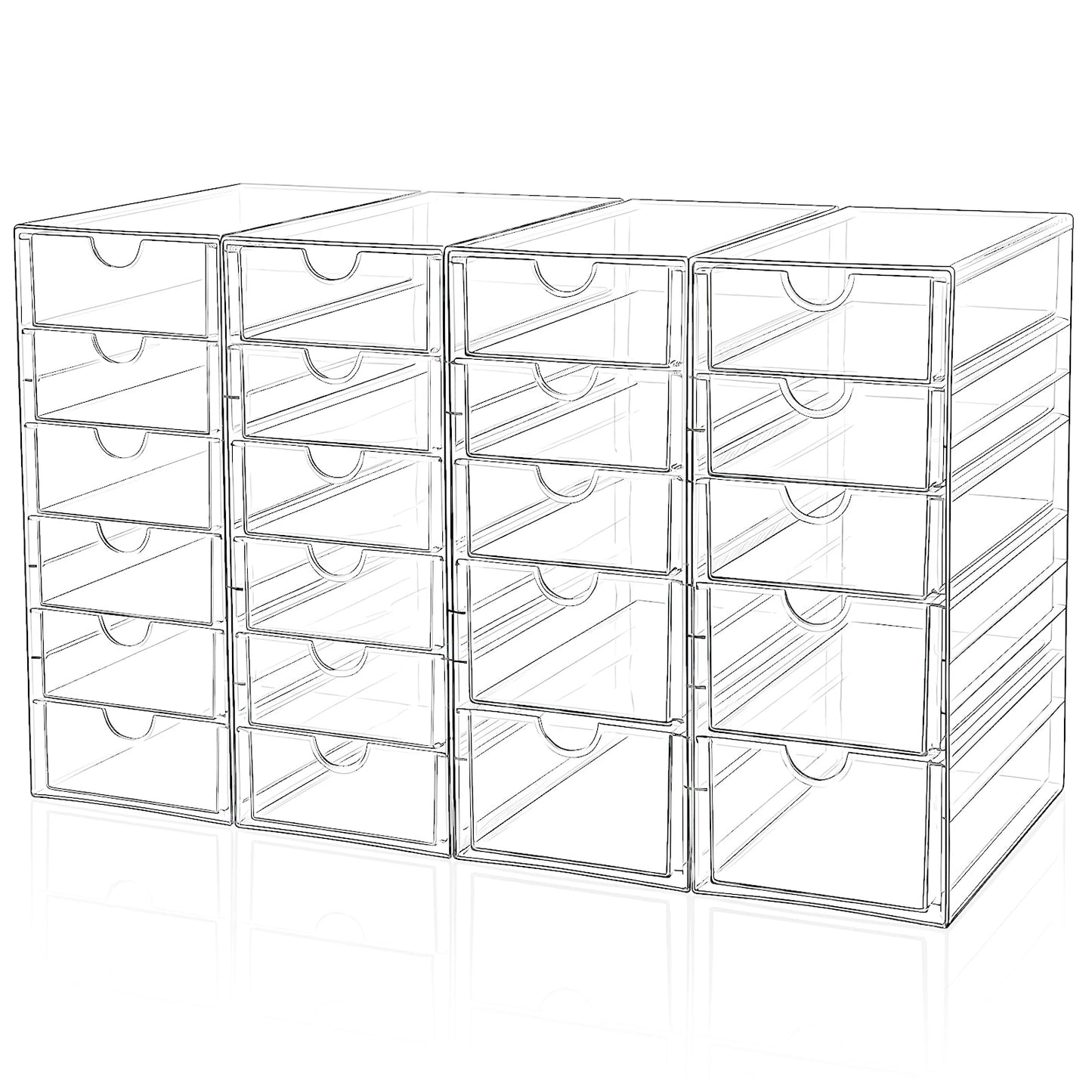 DOMNIU Acrylic Makeup Drawer Storage Organizer with 22 Drawers, 4 Set