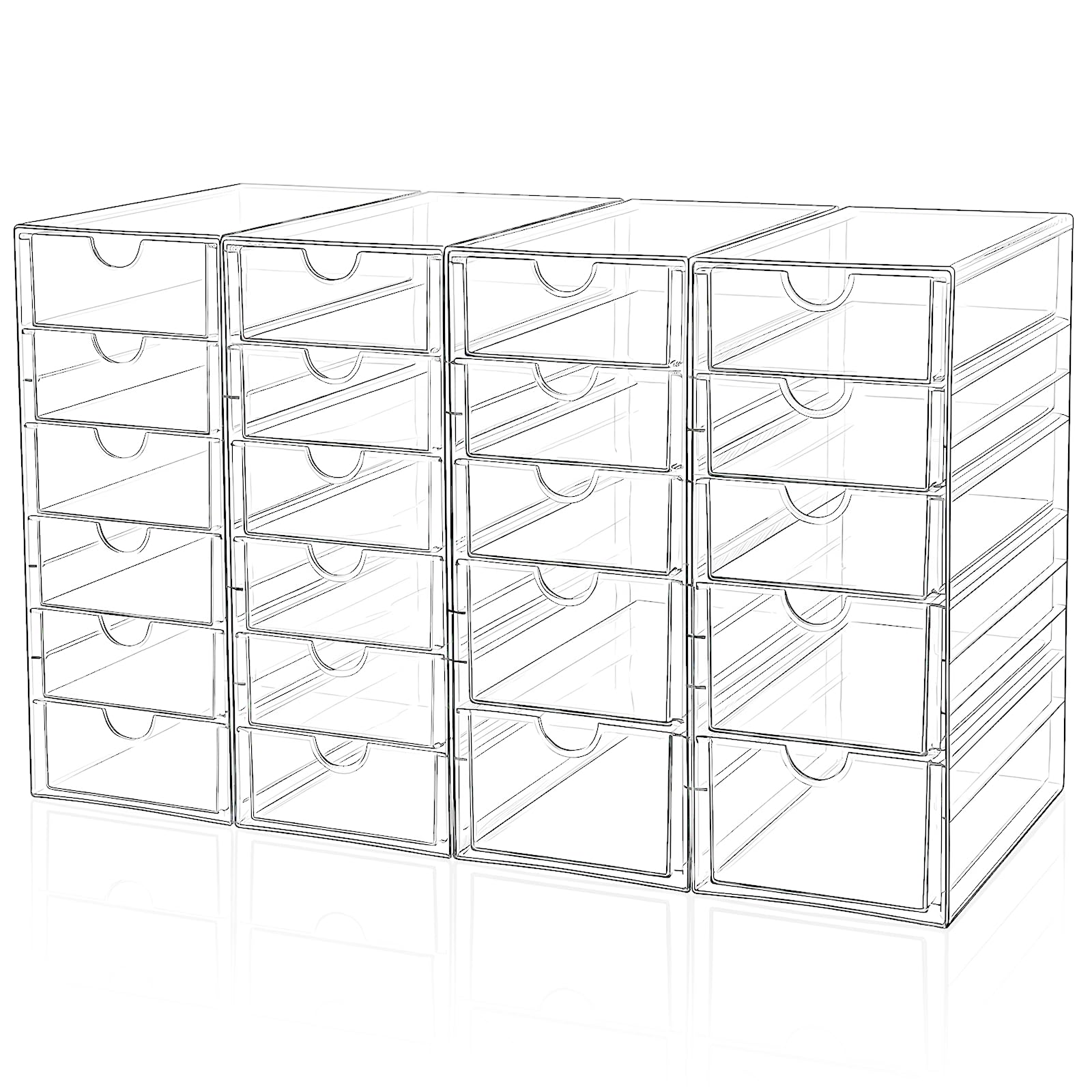 DOMNIU Acrylic Makeup Drawer Storage Organizer with 22 Drawers, 4 Set