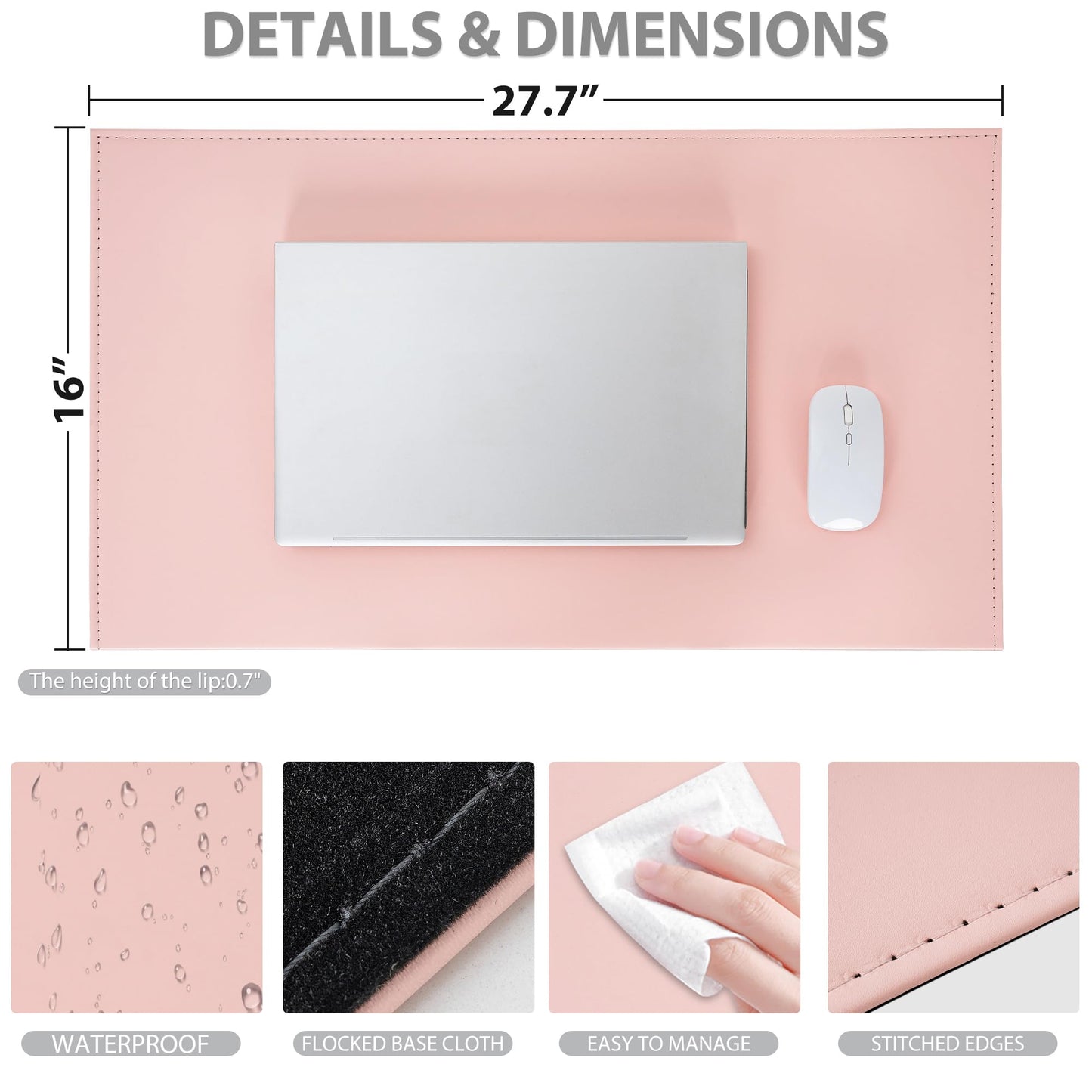 AKOZLIN 27.55”x 15.8" Soft PU Leather Surface Office Desk Mouse Mat Anti-Push Pad with Full Grip