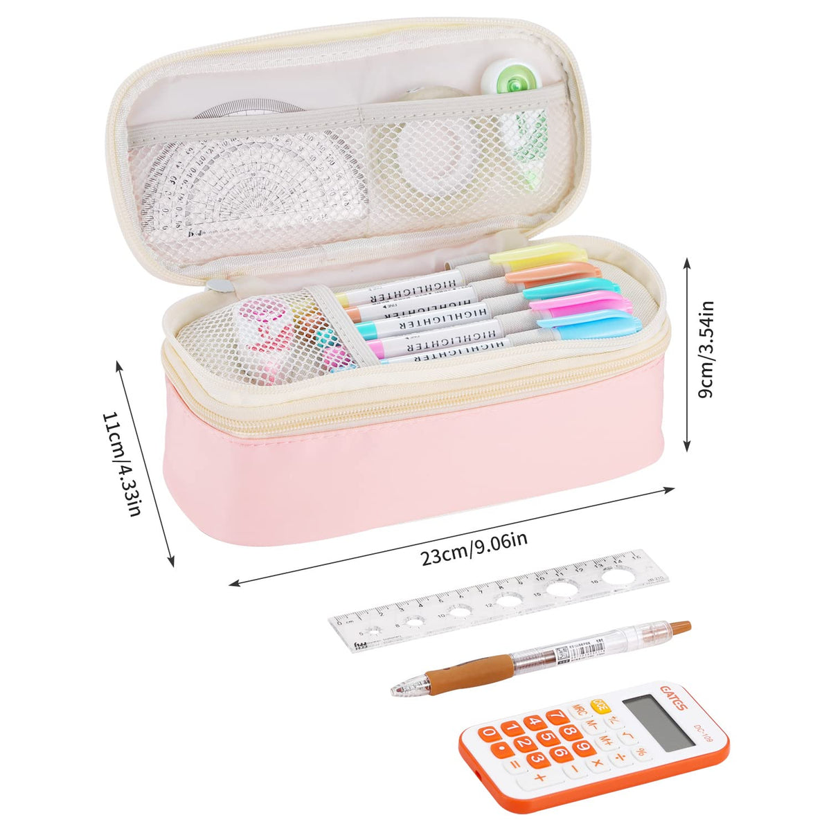 Dugio Large Pencil Case for Girls Kids Teens Big Zipper Pencil Pouch Pink