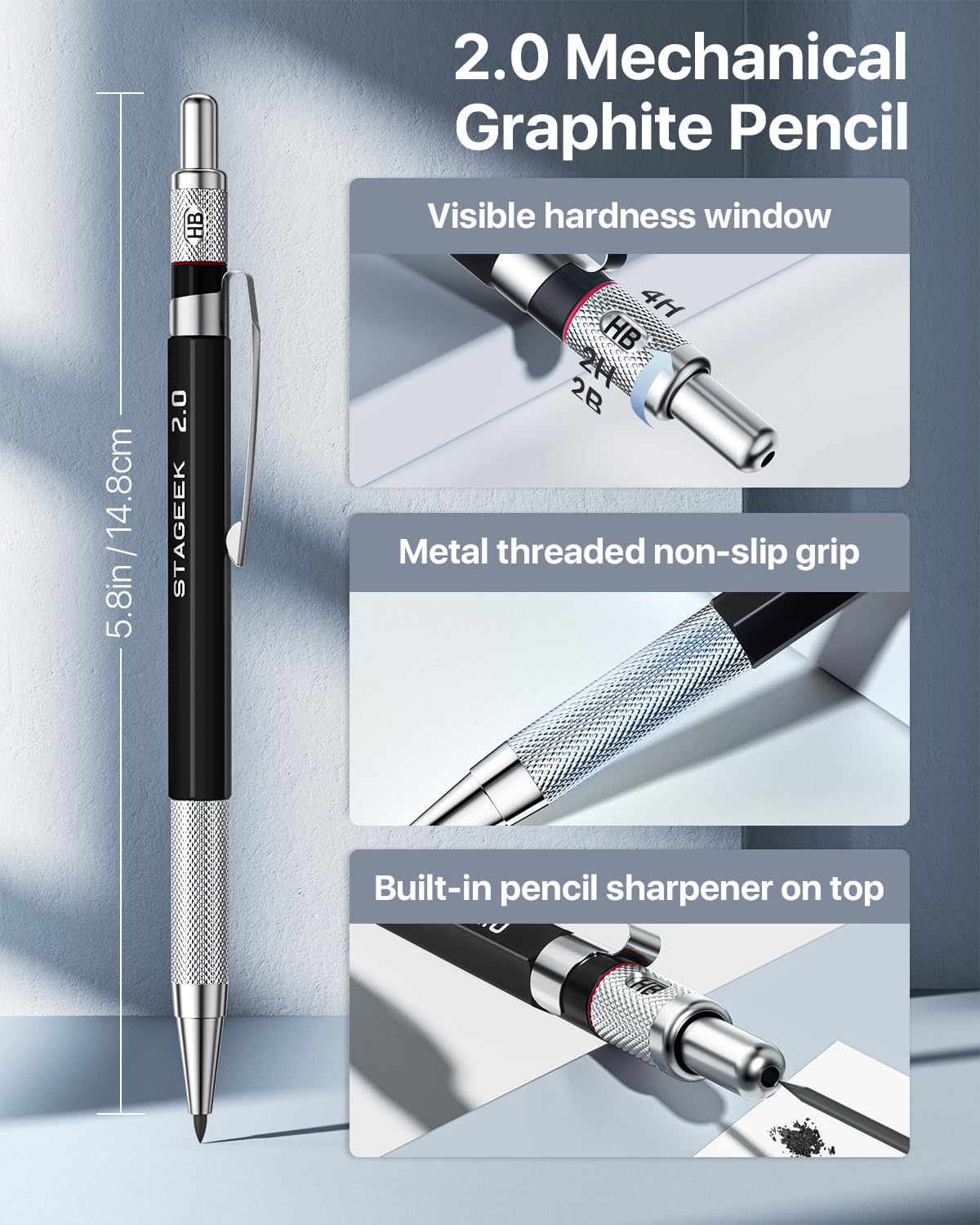 STAGEEK Mechanical Pencil Set with Leather Bag 30 Count, Drawing Pencils 0.5, 0.7, 0.9MM & 3PCS 2MM