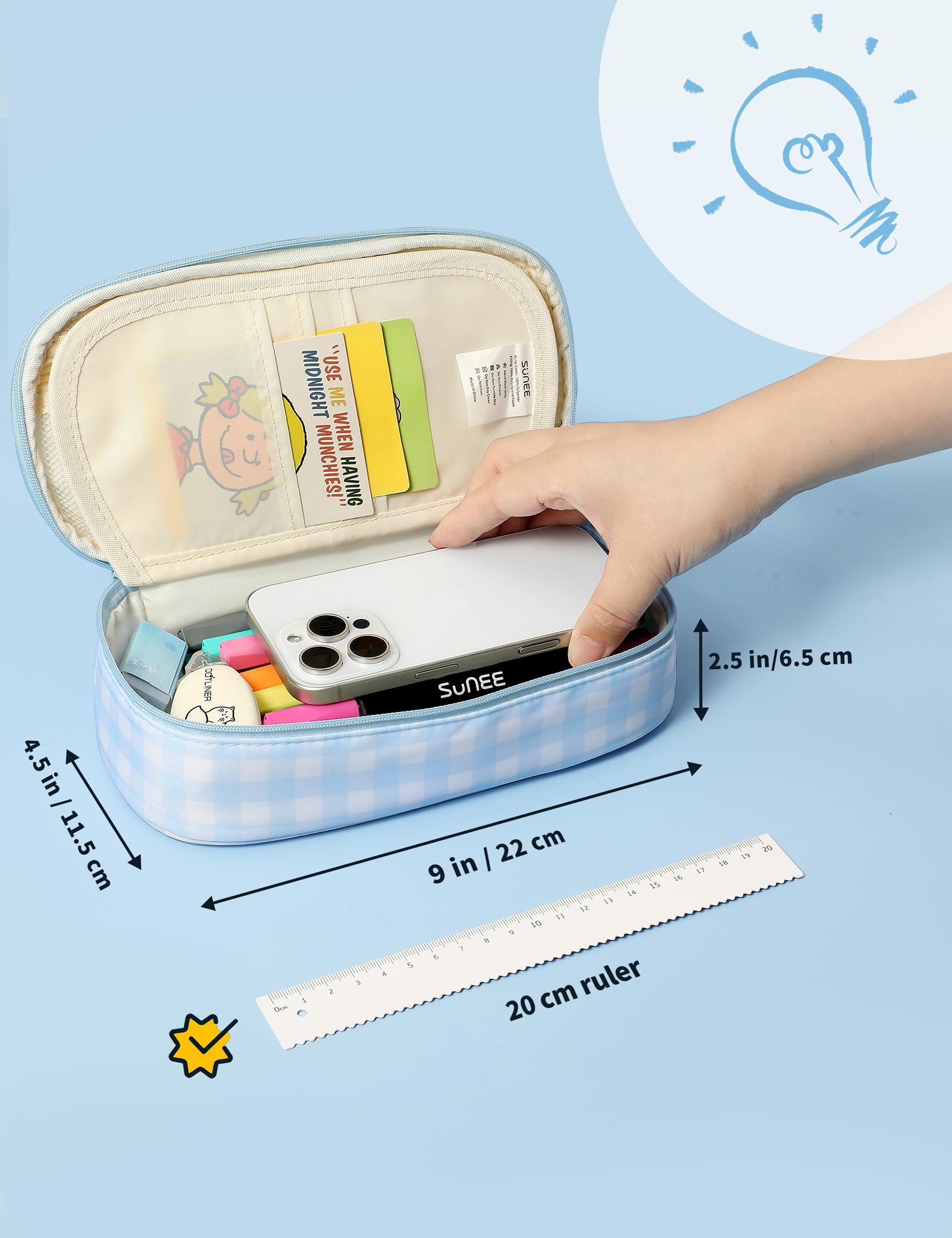 SUNEE Cute Pencil Case, Aesthetic Pen Pouch, Colored Large Pencil Bag with Zipper, Kawaii