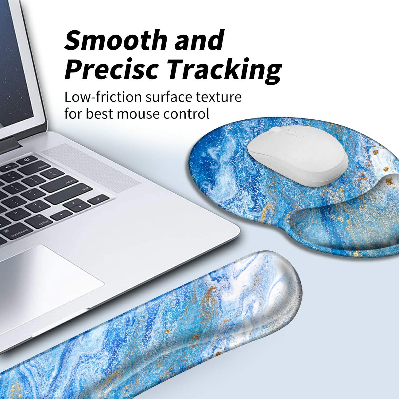 BEOTIWAD Memory Foam Mouse Pad Wrist Rest Set,Blue Ocean