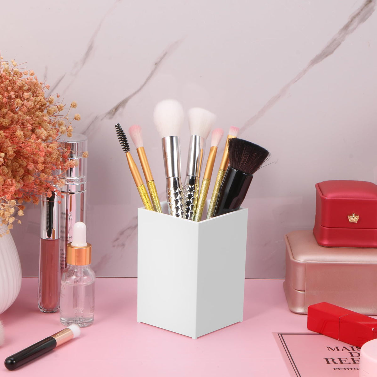 AFOROEOA 10Pack White Acrylic Pen Holder, Desktop Pencil Organizer Makeup Brush Holder Acrylic