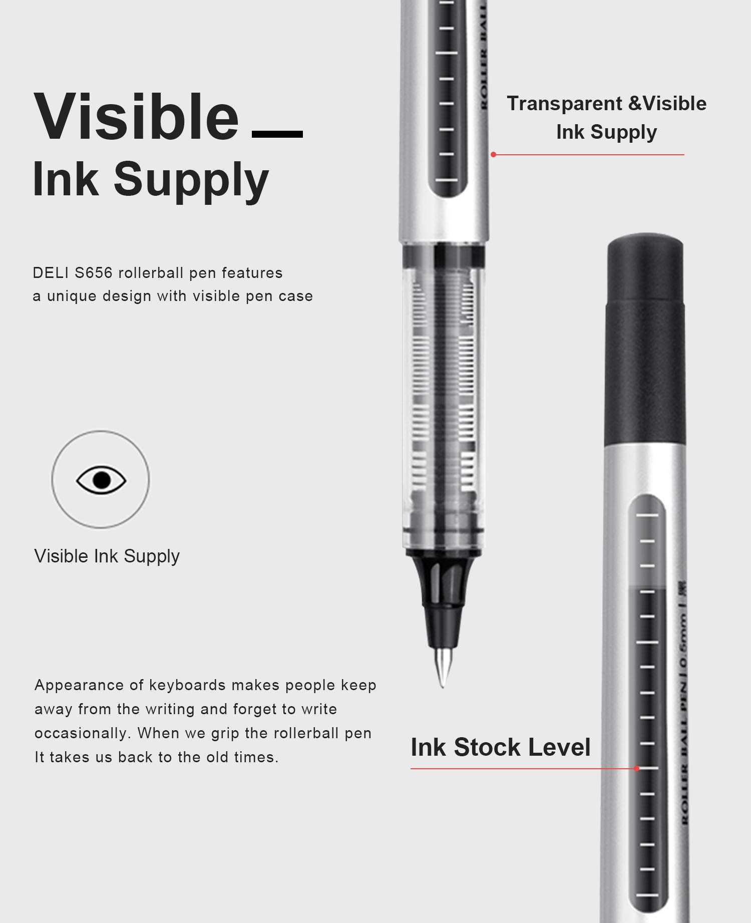 deli 12 Pack Black Rolling Ball Pens, Fine Point Pens, 0.5mm Liquid Ink Pens, Quick Dry, No Smear