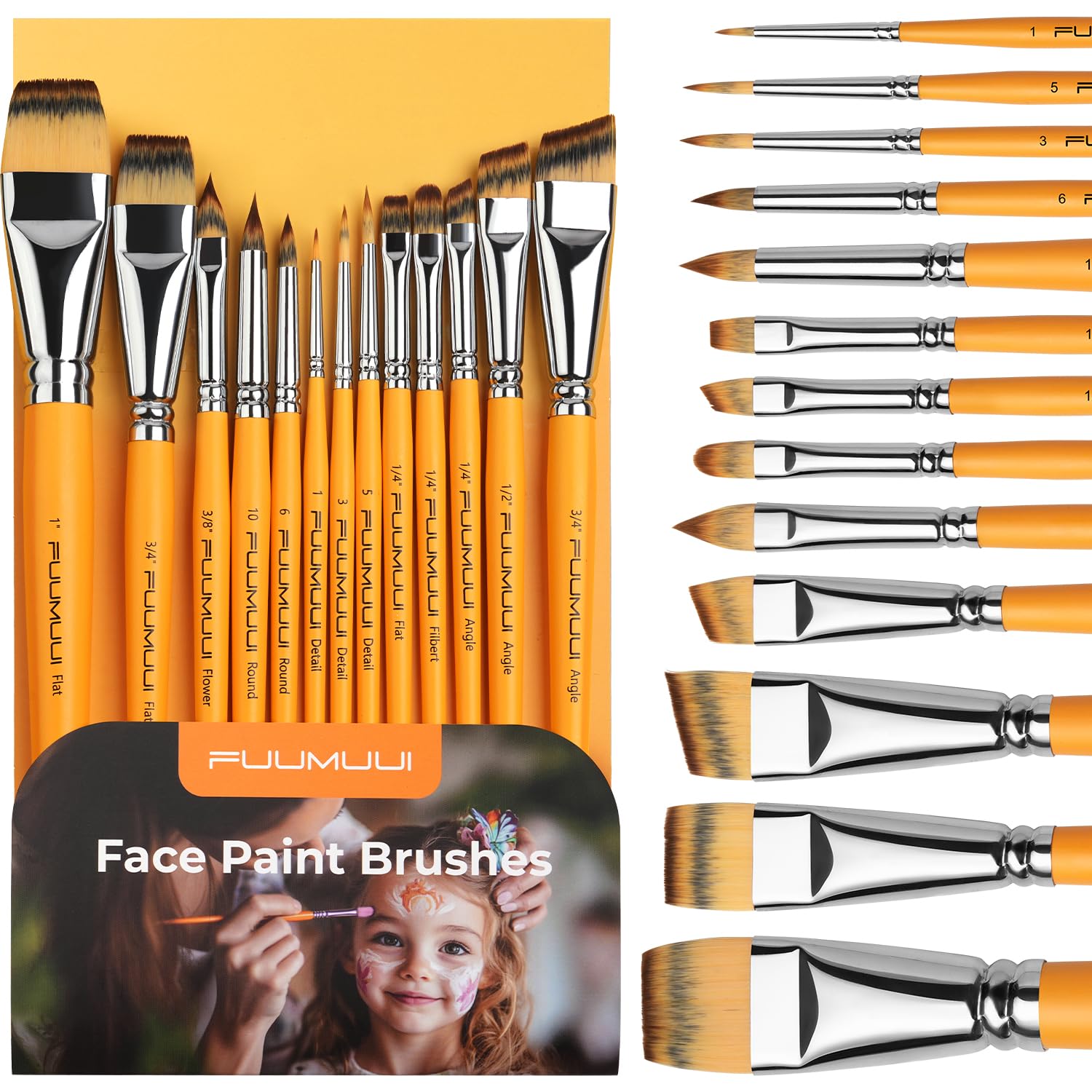 Face Painting Brushes, Fuumuui 13pcs Professional Synthetic Brushes for Face & Body Painting with