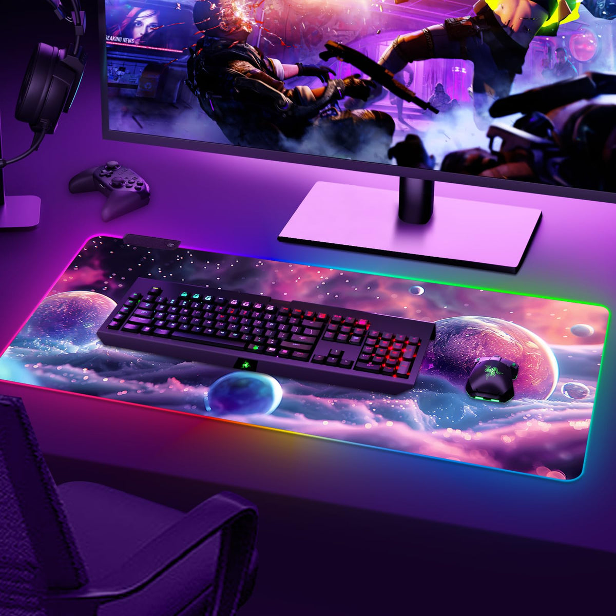 ARTSO Large RGB Gaming Mouse Pad, Led Big Mouse mat with 14 Light Modes, Extended Soft Computer