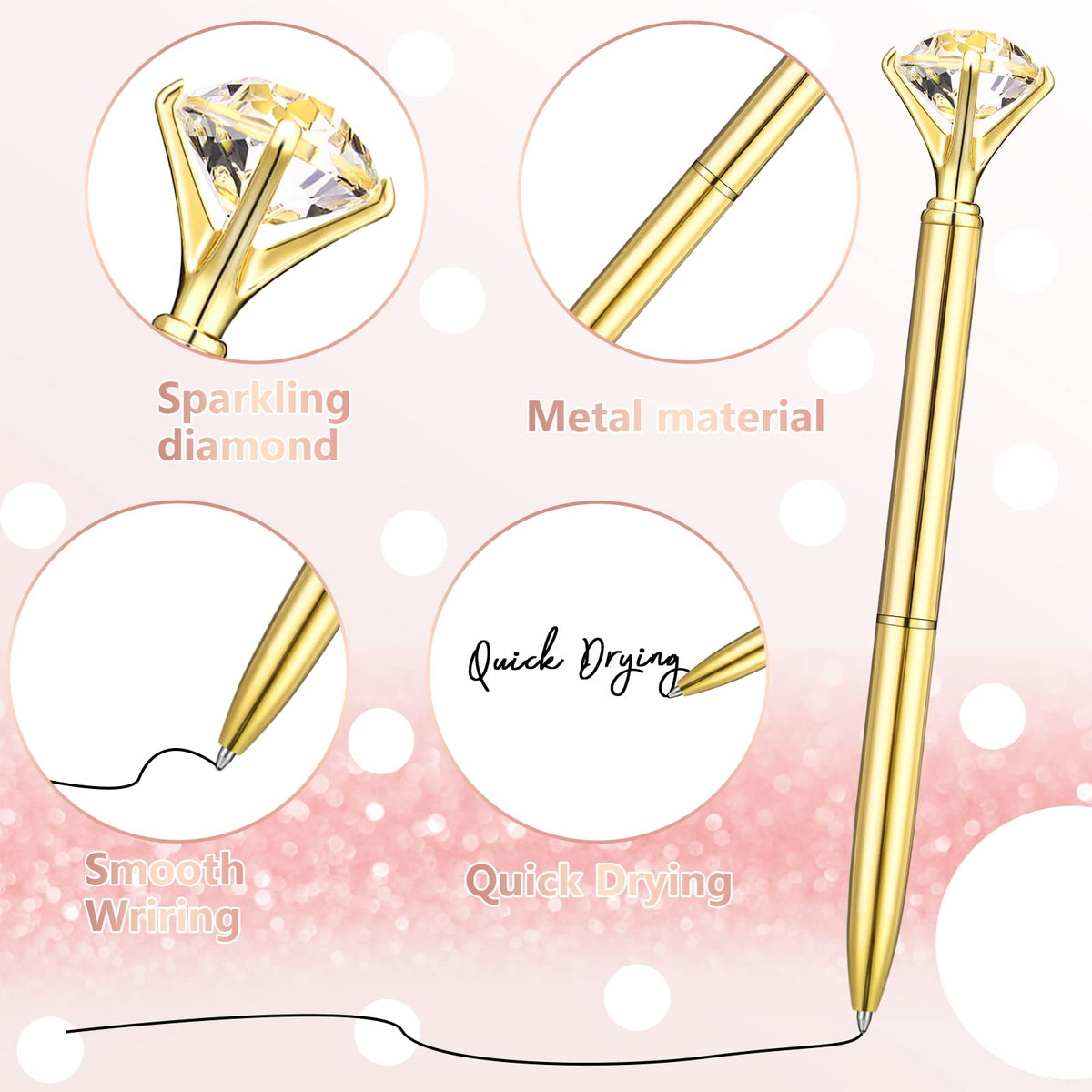 Leinuosen 50 Pcs Diamond Bridal Showers Pen Bulk, Light Color