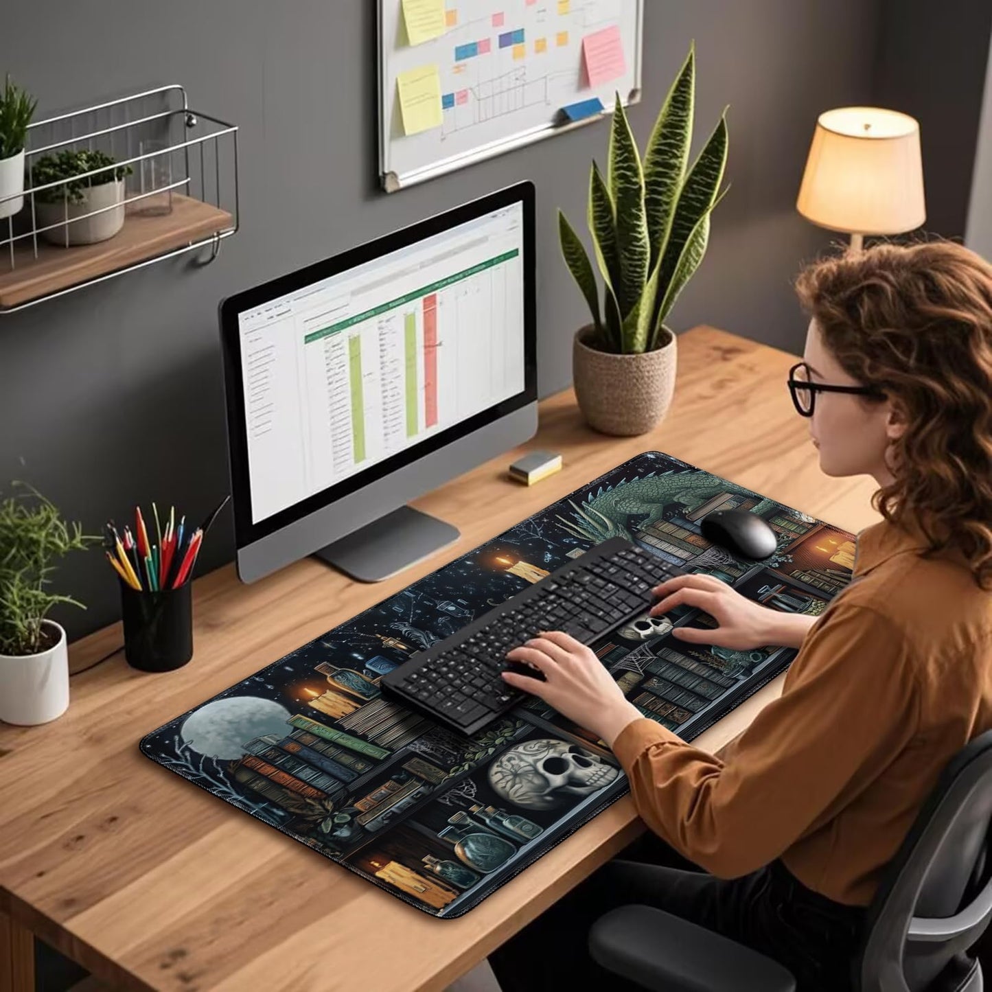 Mcapirivo Mystical Gothic Library Large Gaming Mouse Pad Desk Mat 31.5x15.7