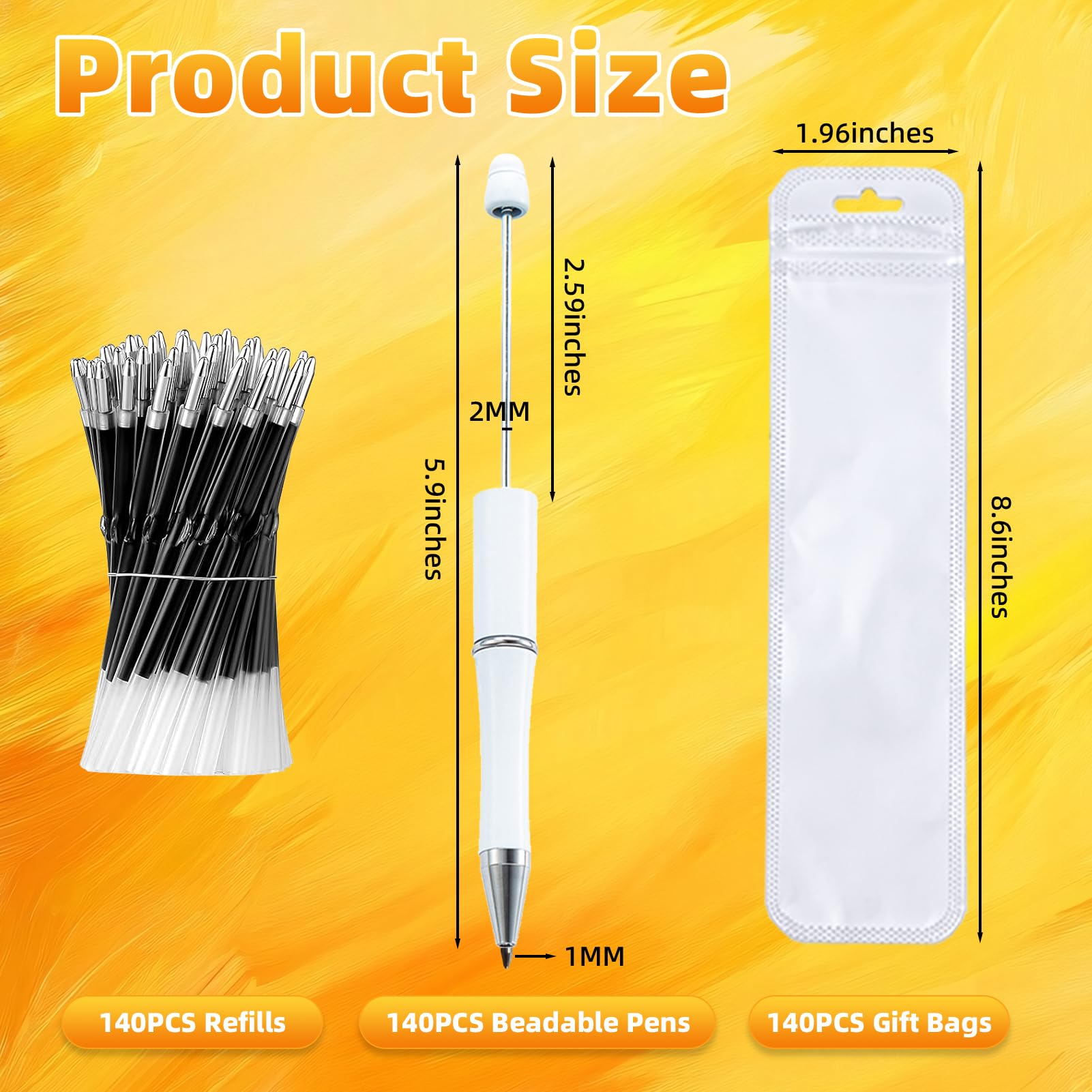420 Pieces DIY Beadable Pen Bulk Kit – 140 PCS Ballpoint Pen with Refills & Bags – Perfect for