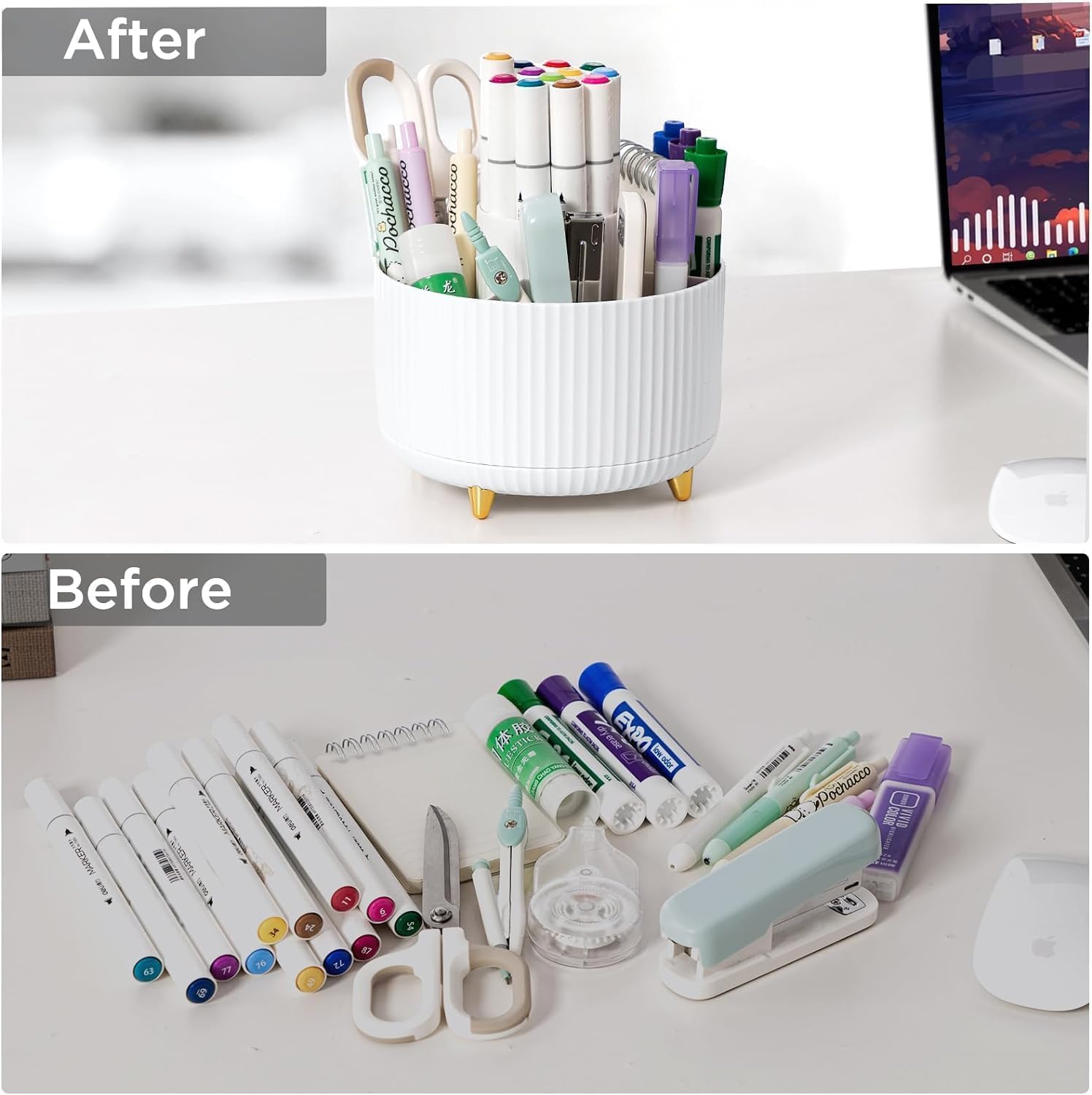 Gawsey Black Desk Organizers and Accessories with Desk Organizer 360° Rotating Pen Holder and