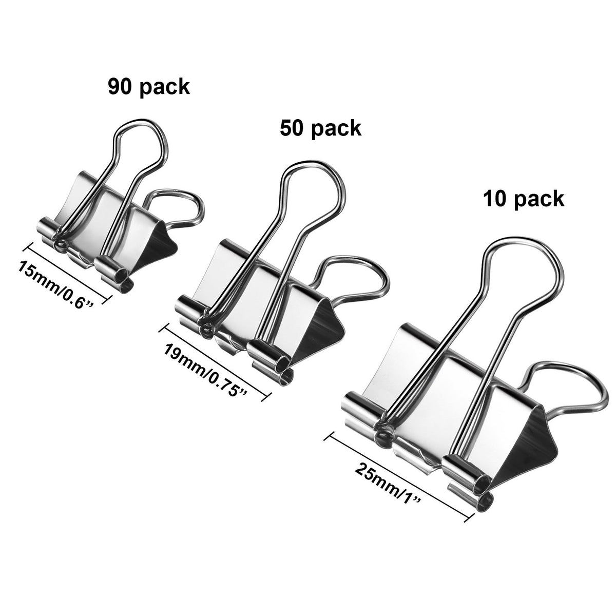TecUnite 150 Pcs Silver Binder Clips Assorted Sizes