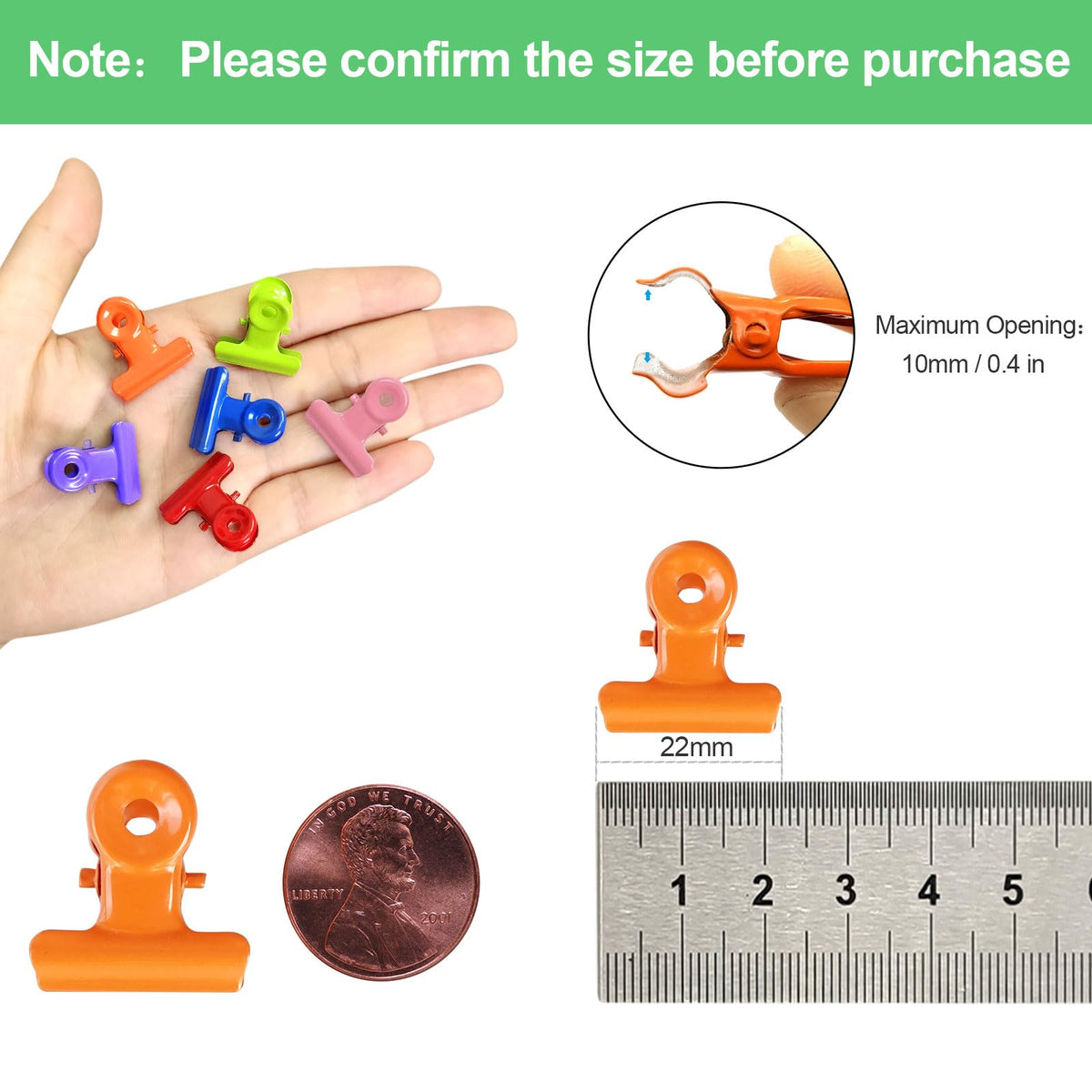 Coideal Colored Bulldog Paper Clips, 30 Pack Small 0.87 Inch Metal Mini Binder Clips Money Clamps
