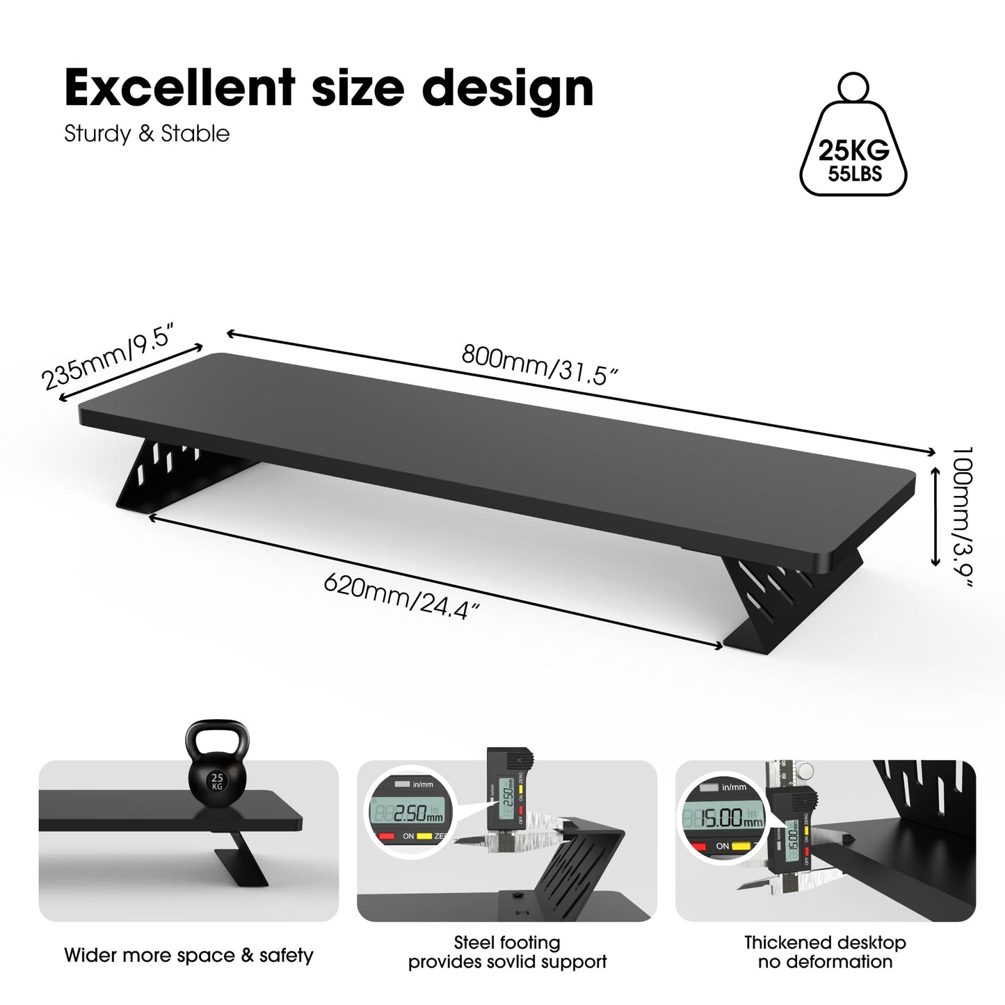 Fenge Monitor Stand Riser, Wooden & Metal Desk Shelf Organizer, Black