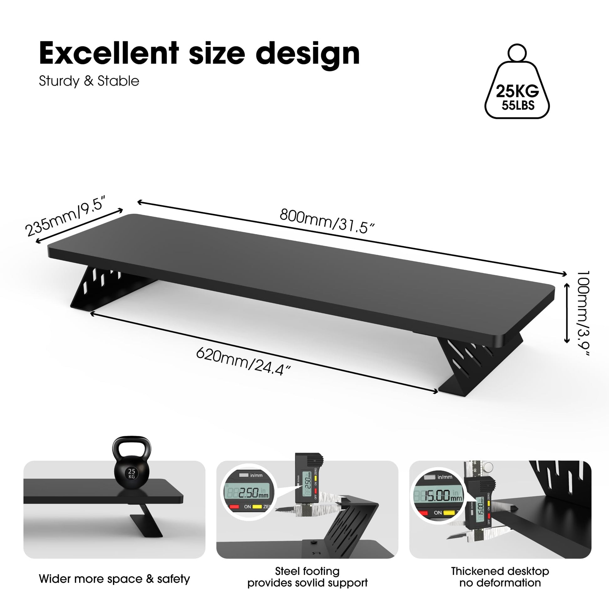 Fenge Monitor Stand Riser, Wooden & Metal Desk Shelf Organizer, Black