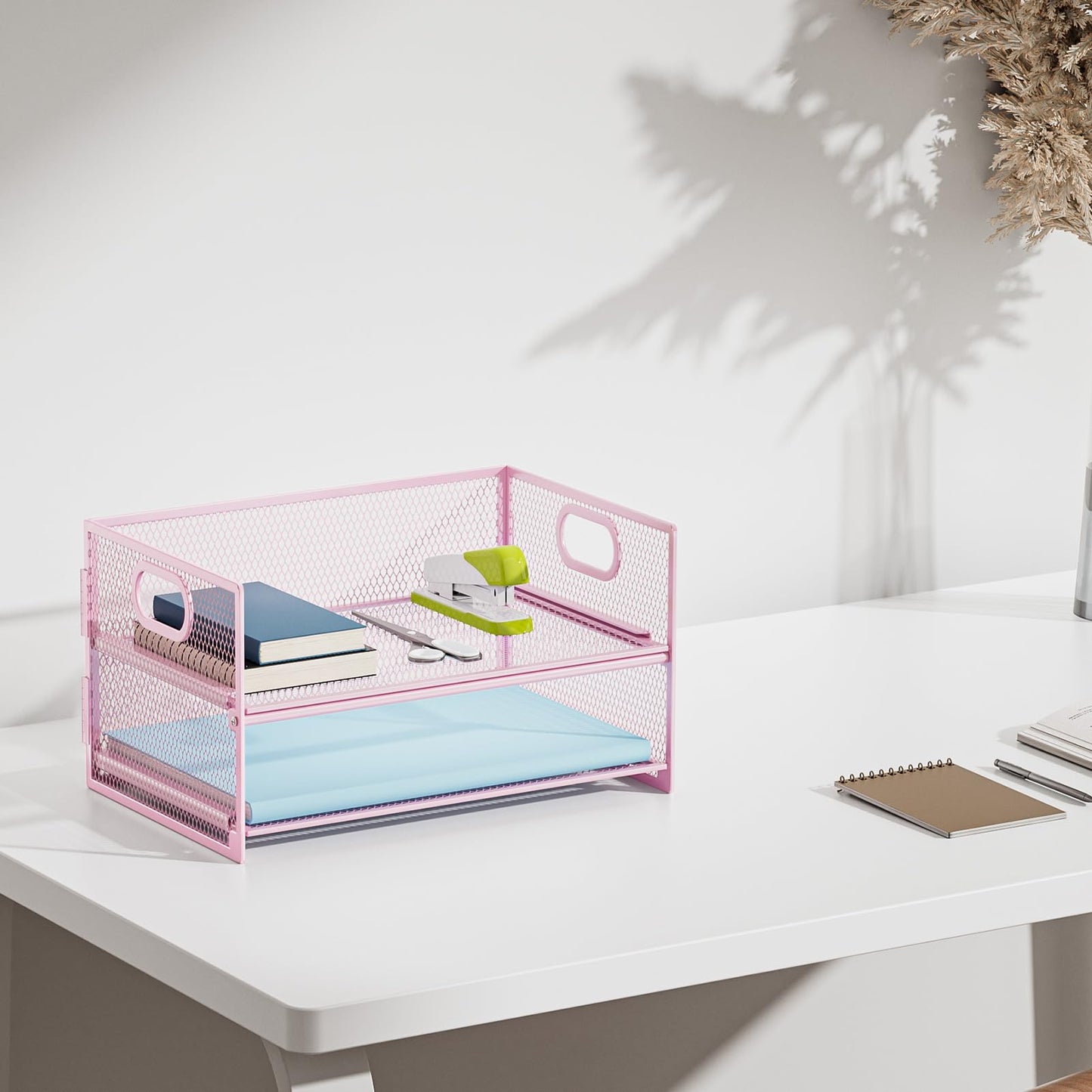 Marbrasse 2 Tier Paper Organizer Letter Tray, Mesh File Organizer with Handle, Paper Sorter Desk