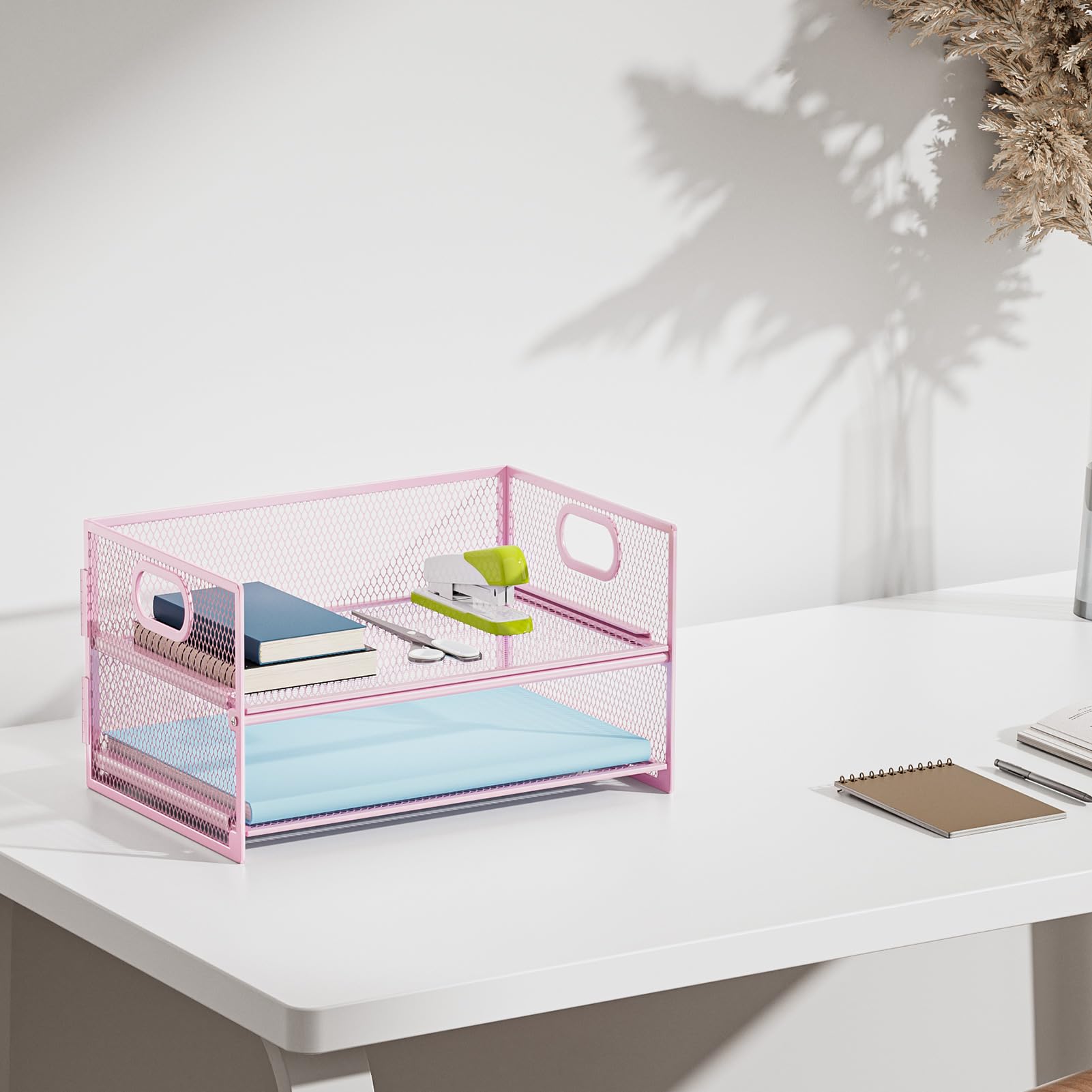 Marbrasse 2 Tier Paper Organizer Letter Tray, Mesh File Organizer with Handle, Paper Sorter Desk