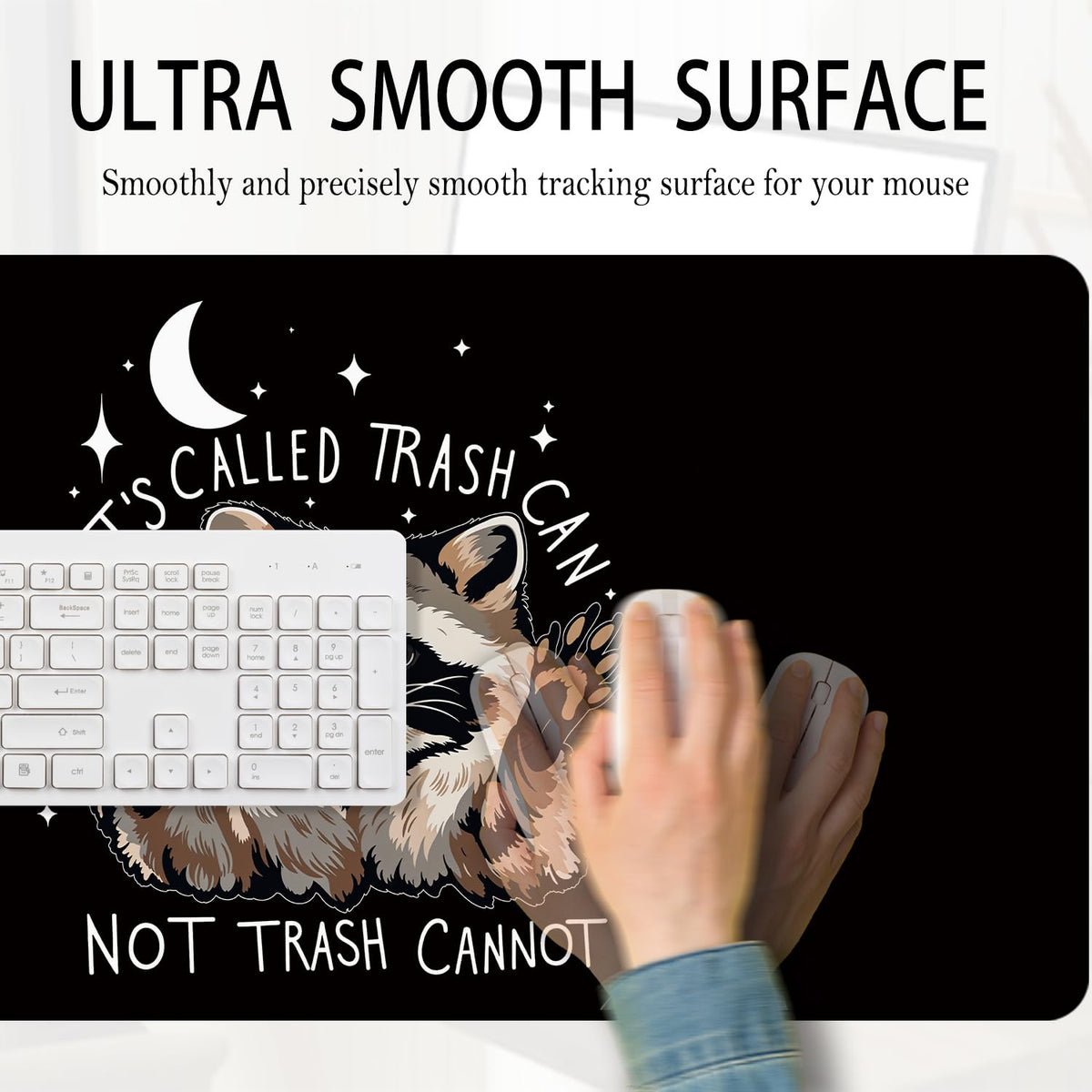 Foritho Funny Raccoon Large Mouse Pad 31.5x15.7inch, It's Called Trash Can Not Trash Cannot Funny