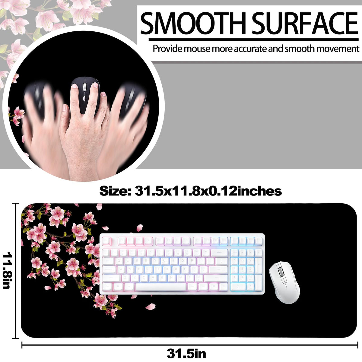 JIANG100 Japanese Cherry Blossom Gaming Desk Mat, Extended Sakura Mouse Pad