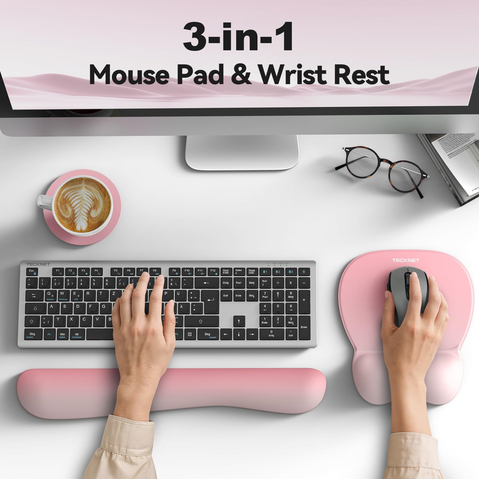TECKNET Gel Ergonomic Mouse Pad & Keyboard Wrist Rest & Coaster