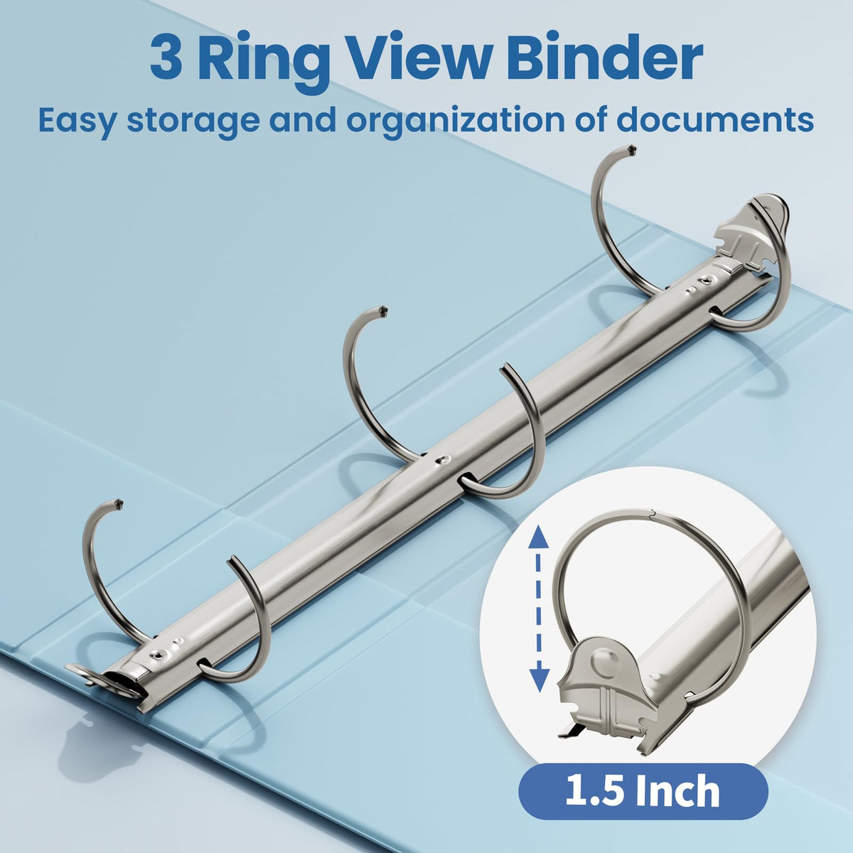 SUNEE 3 Ring Binder 1.5 Inch 1 Pack, Clear View Binder Three Ring PVC-Free (Fit 8.5x11 Inches) for
