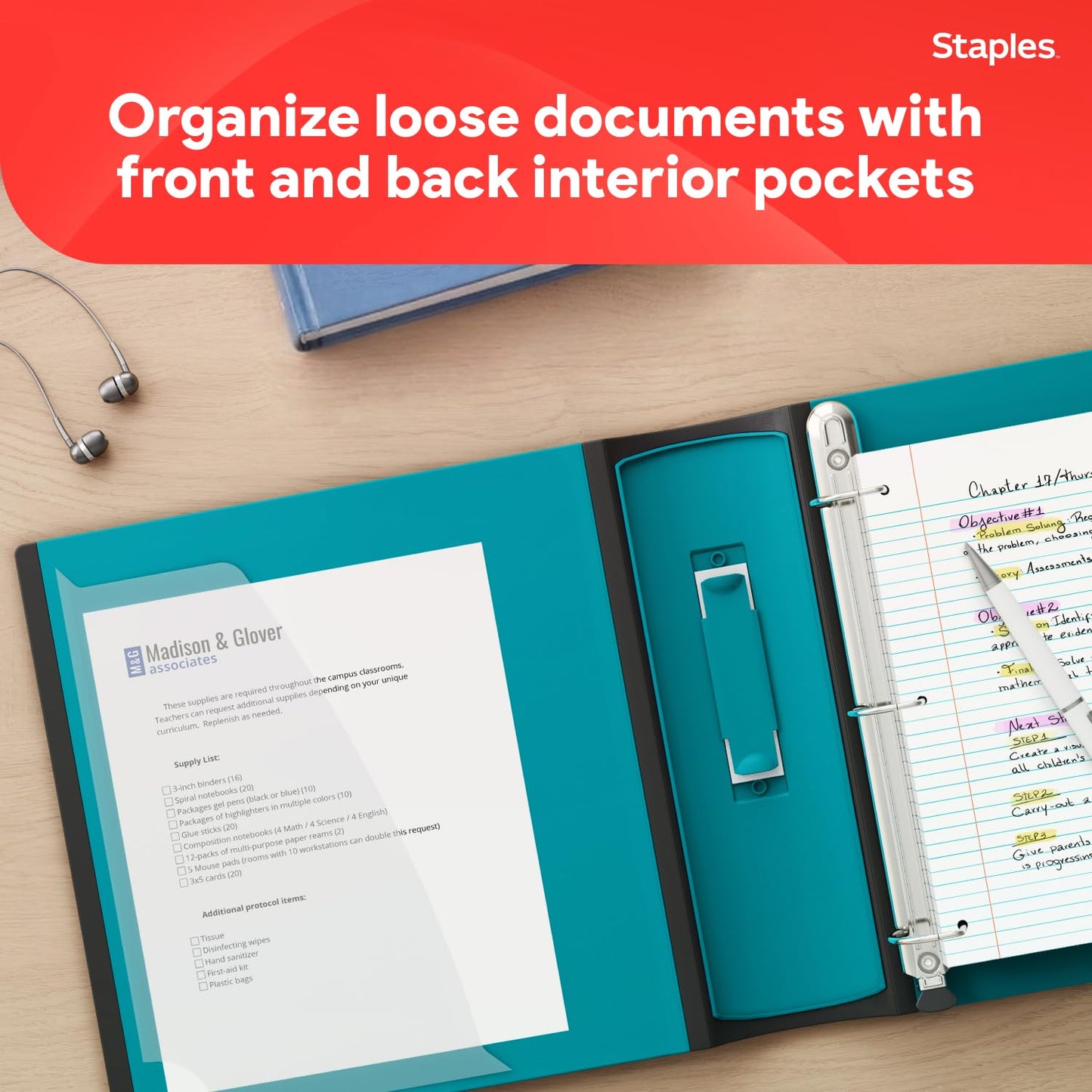 Staples Heavy-Duty 3-Inch D-Ring Binder, Teal, Holds 600 Sheets