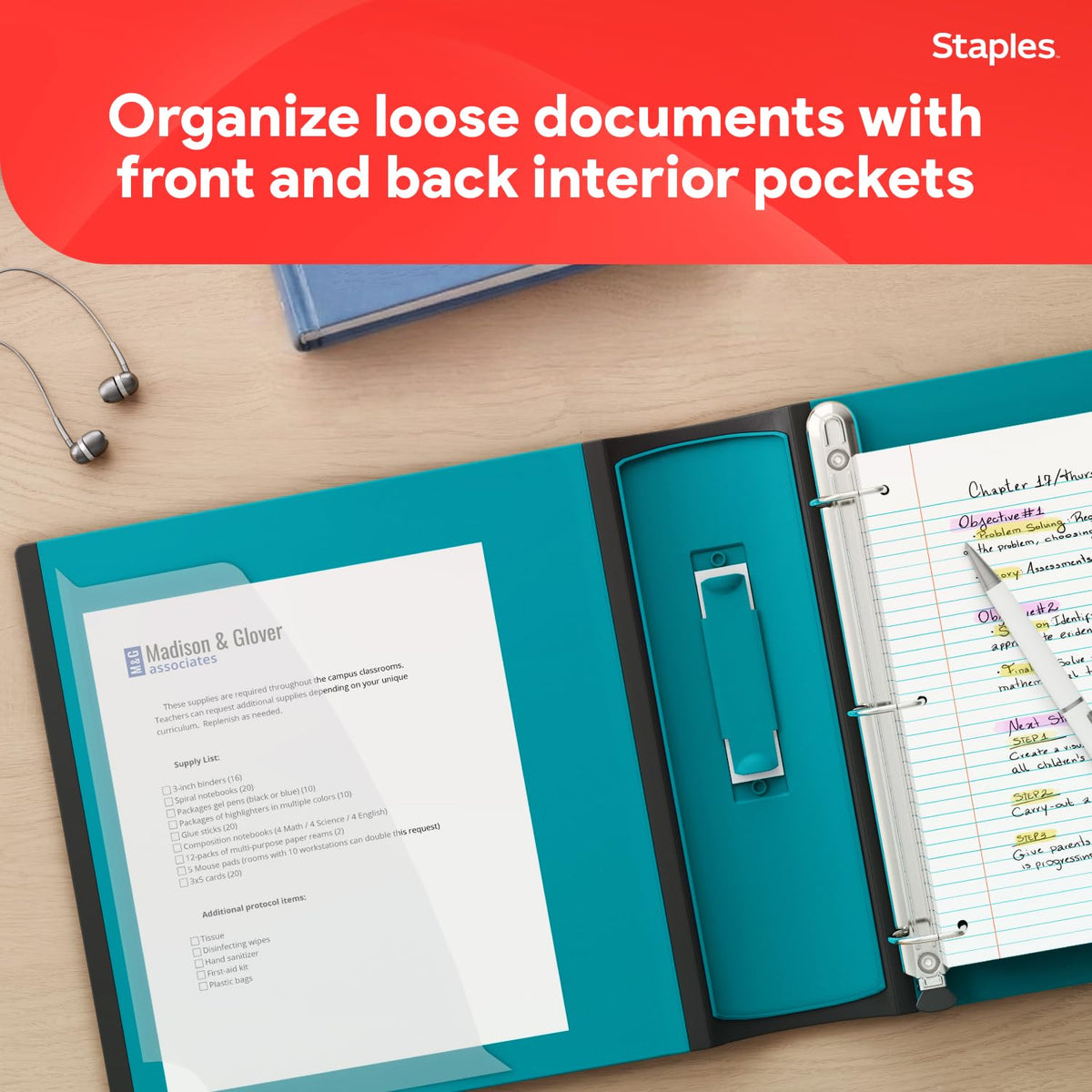 Staples Better Binder, 2-Inch D-Ring View, Teal, Holds 540 Sheets