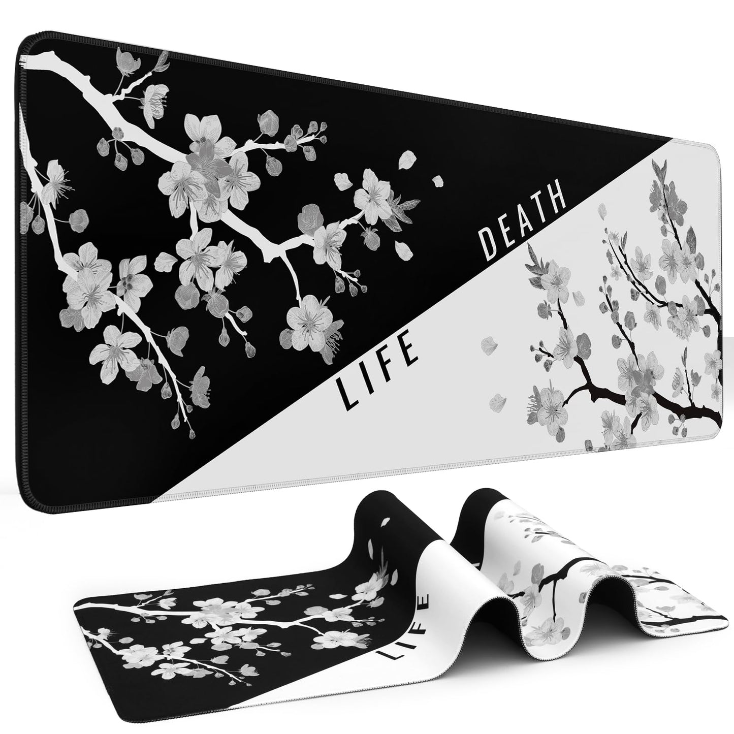 DIGSOM Mouse Pad Black and White Cherry Blossom Pattern, 31.5 x 11.8in