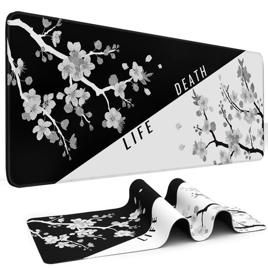 DIGSOM Mouse Pad Black and White Cherry Blossom Pattern, 31.5 x 11.8in