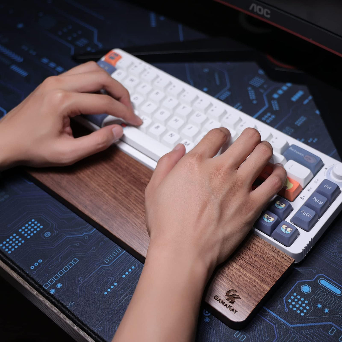 GamaKay Wooden Wrist Rest Pad, 12.8" Compact Walnut Wood Hand Wrist Rest