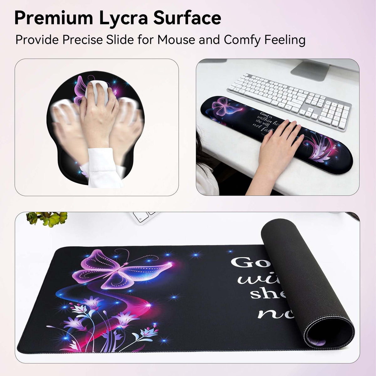 VINEBURY Desk Mat Set Keyboard and Mouse Pad with Wrist Rest Support