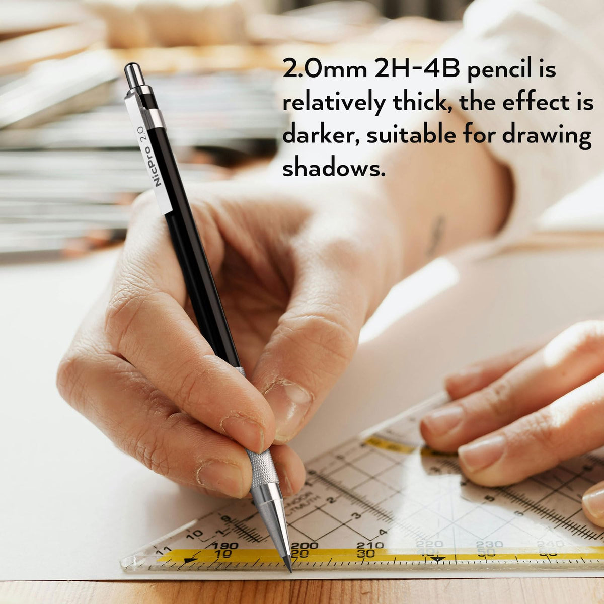 Nicpro 33PCS Black Metal Mechanical Pencil Set in Leather Case, Art Drafting Pencil 0.3, 0.5, 0.7
