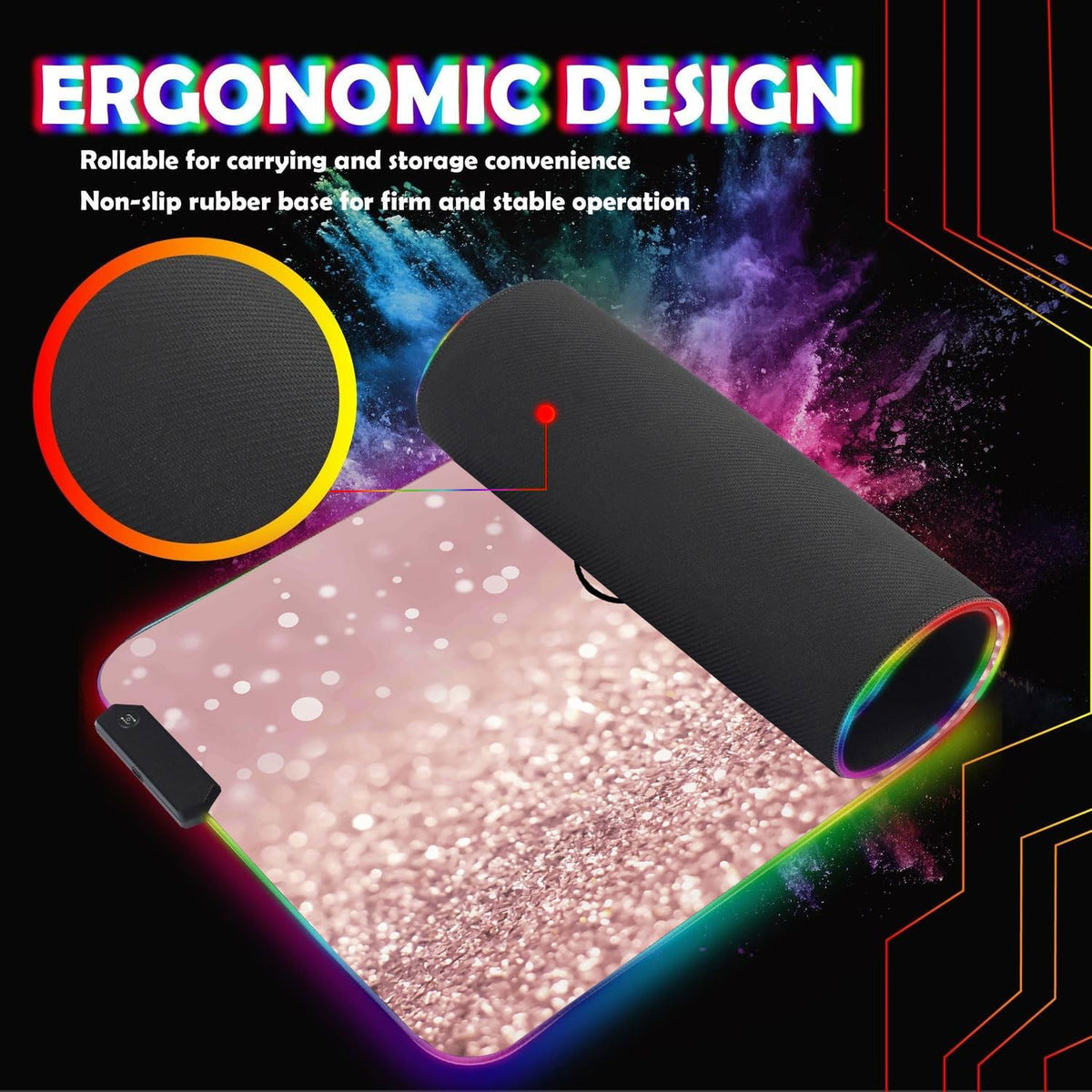 CICPLKSE Customized RGB Gaming Mouse Pad and Coffee Coaster,Large Glowing Led Anti-Slip Rubber Base