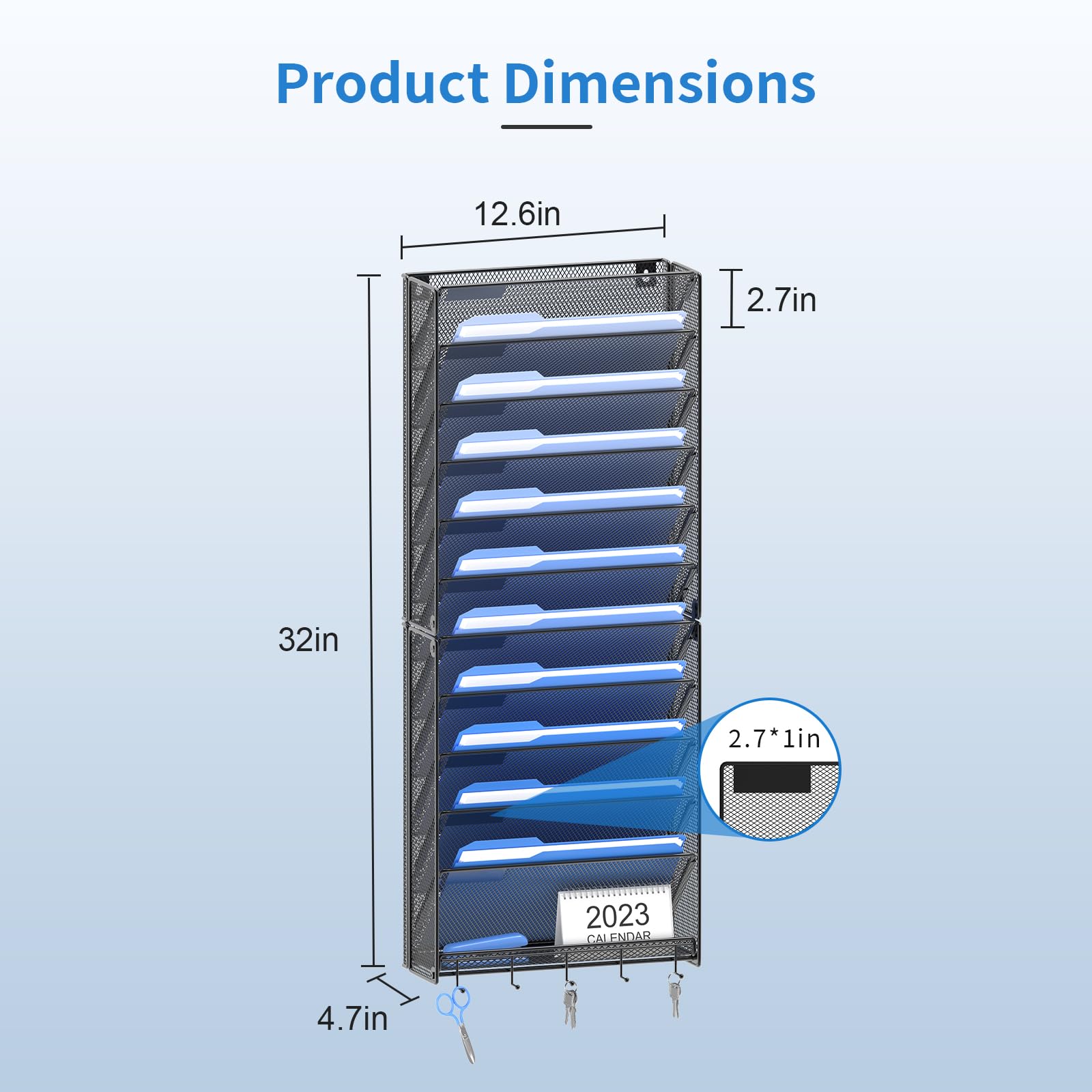 OUTWOLF 2Pack 12 Tier Hanging Wall File Organizer with Hooks, Vertical Wall Mount File Folder