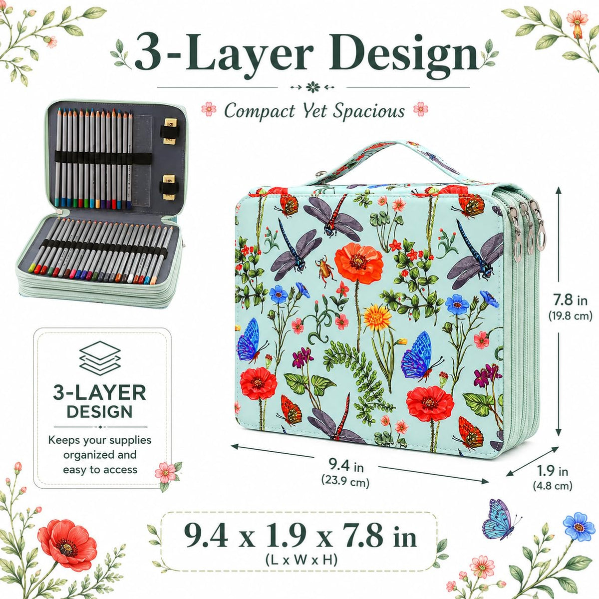 Lbxgap 120 Slots Colored Pencil Case Organizer, 3 Layer Bag