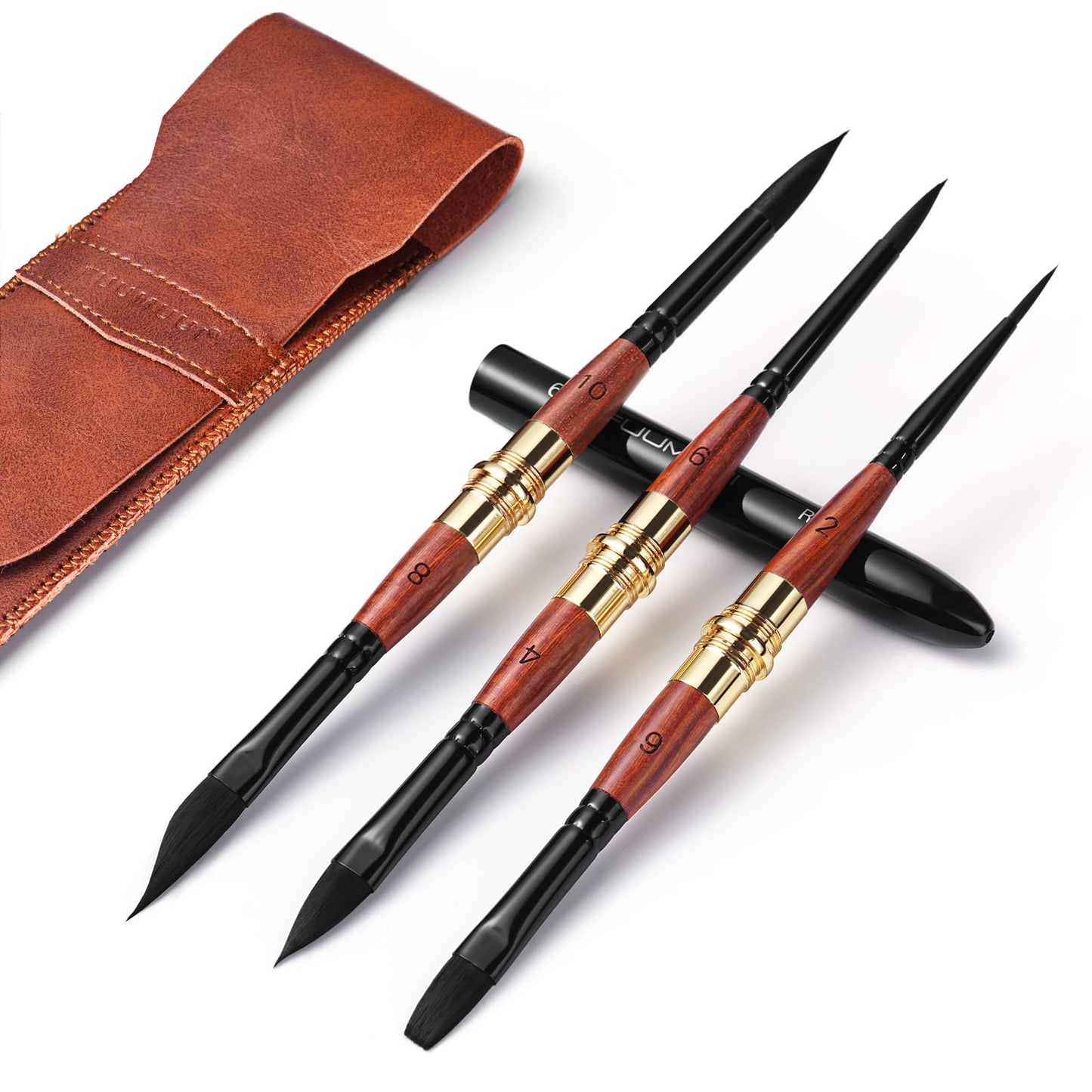 Dual Tip Travel Watercolor Brushes, Fuumuui 3pcs Synthetic Squirrel Hair Set of 6 Versatile Tips