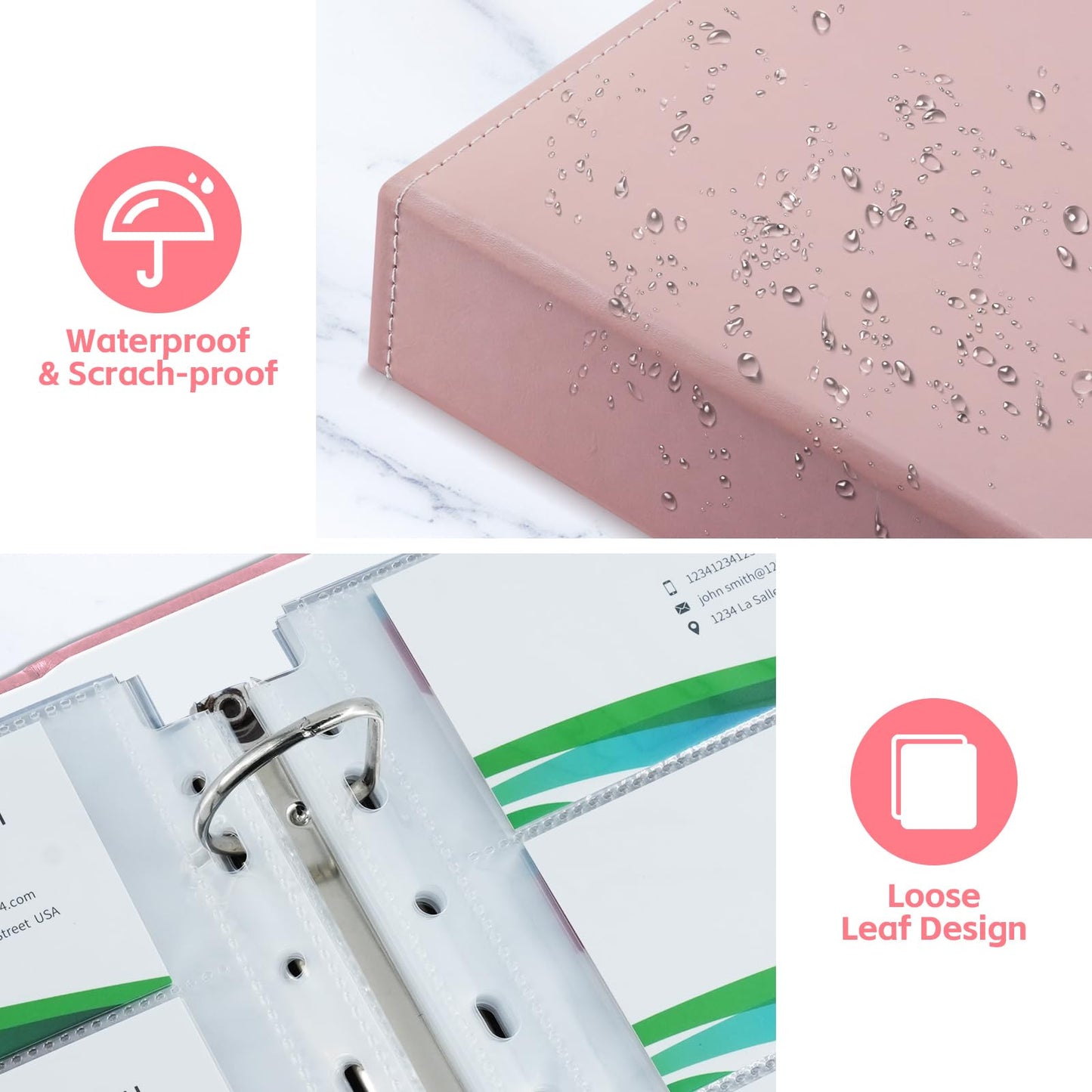 BYSTER A4 Business Card Organizer, PU Leather Card Binder with 30 Pack Sleeves (600 Pockets)