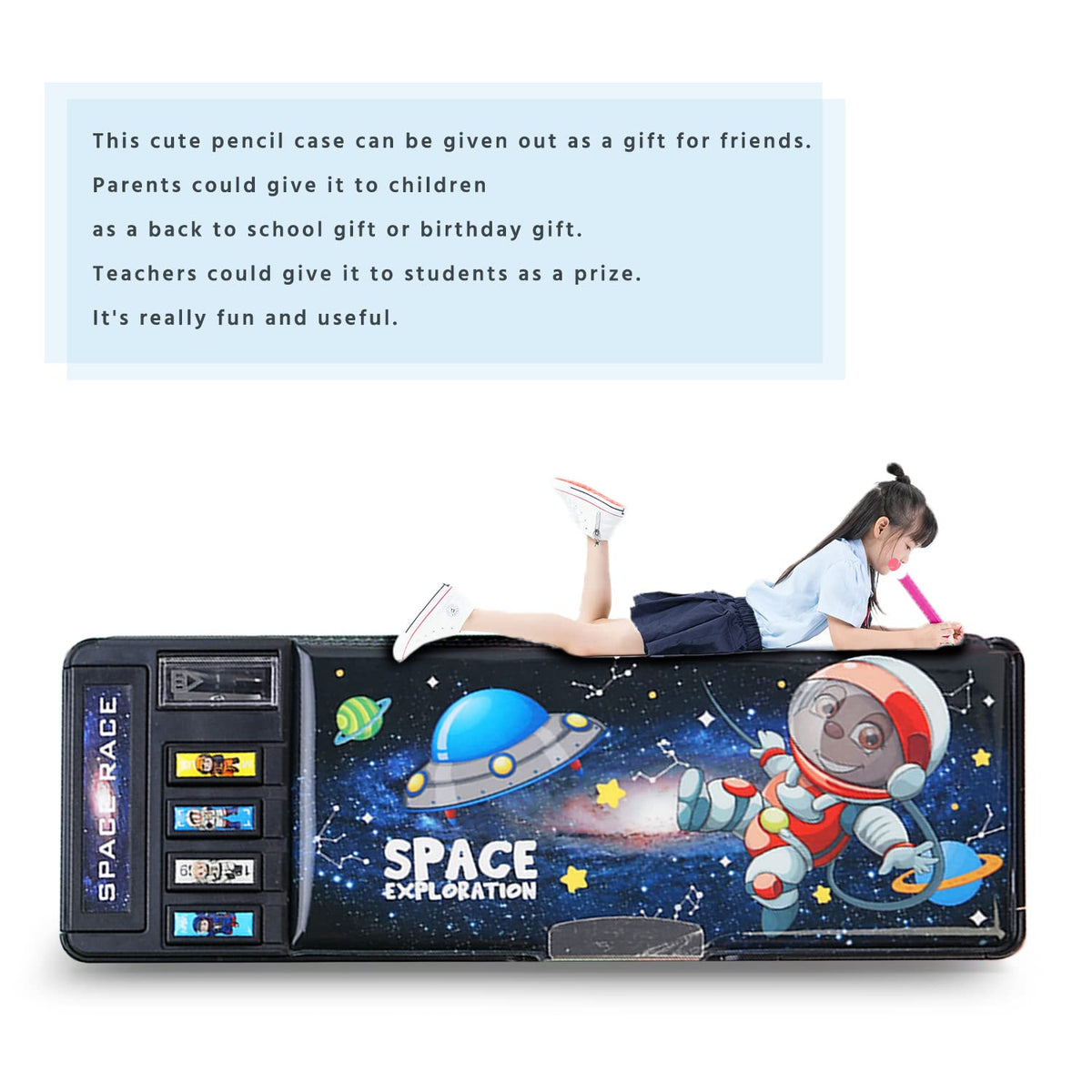 【2Pack】Pop Up Multifunction Pencil Case for Girls and Boys, Cute Cartoon Pen Box Organizer