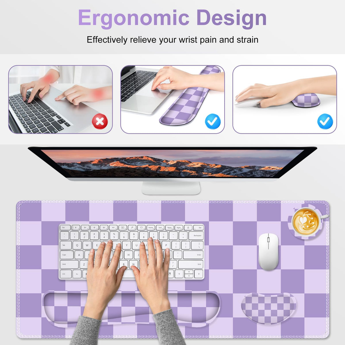 NXZGO Large Gaming Mouse Pad Set, 4 in1 Ergonomics Keyboard Desk Mat with Memory Foam Wrist Rest