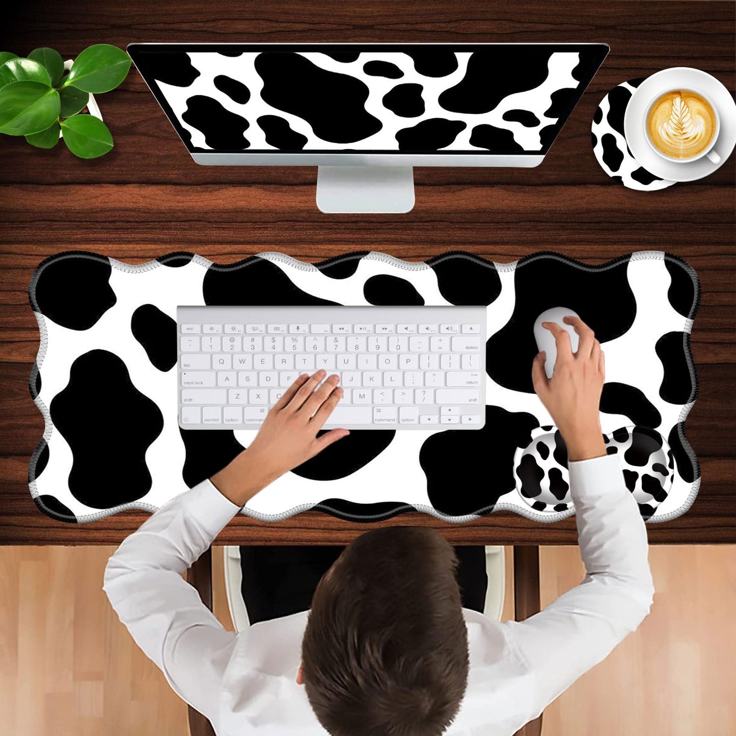 CICPLKSE Mouse Pad with Wrist Support + Desk Mat + Coaster 3 in 1 Set, XL Large Gaming Mousepad
