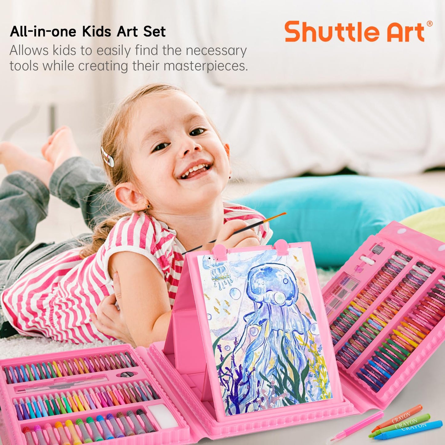 Shuttle Art 335 Piece Kids Art Set, Multi-Media Art Supplies, Gift Art Kit with Trifold Easel, 2