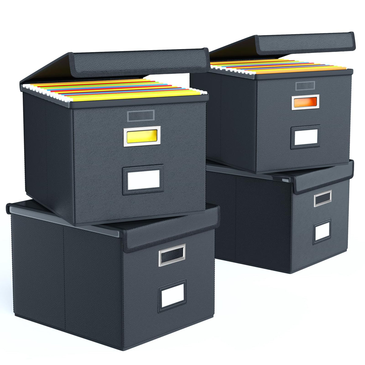 Huolewa File Organizer Box with Lids, Collapsible File Folder Organizer