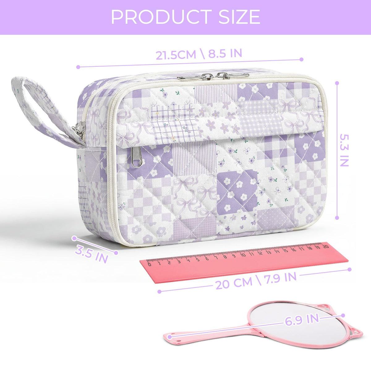 WOBAGMEN Quilted Pencil Pouch for Girls Women, Large Pencil Case Pouch with Compartments Cute