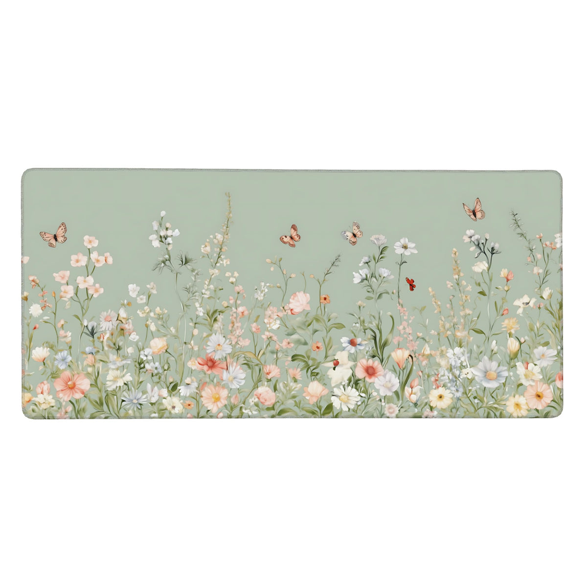Cute Floral Aesthetic Wildflower Gaming Mouse Pad, Sky Blue Macaron Desk Mat with Anti-Slip Base &