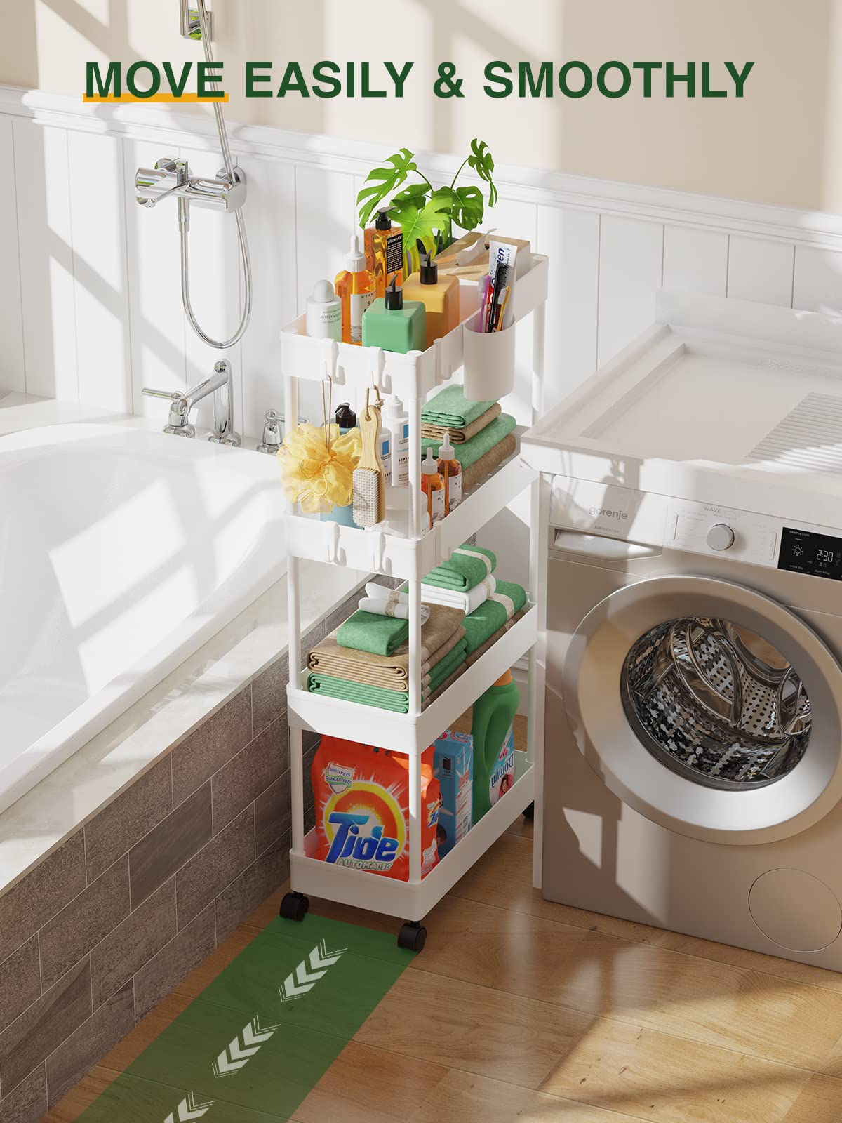 LEHOM Slim Rolling Storage Cart - 4 Tiers Bathroom Organizer Utility Cart