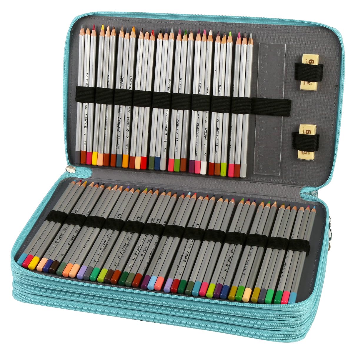 Lbxgap 300 Slots Pencil Case 4-Layer Zipped Holder w/Handle
