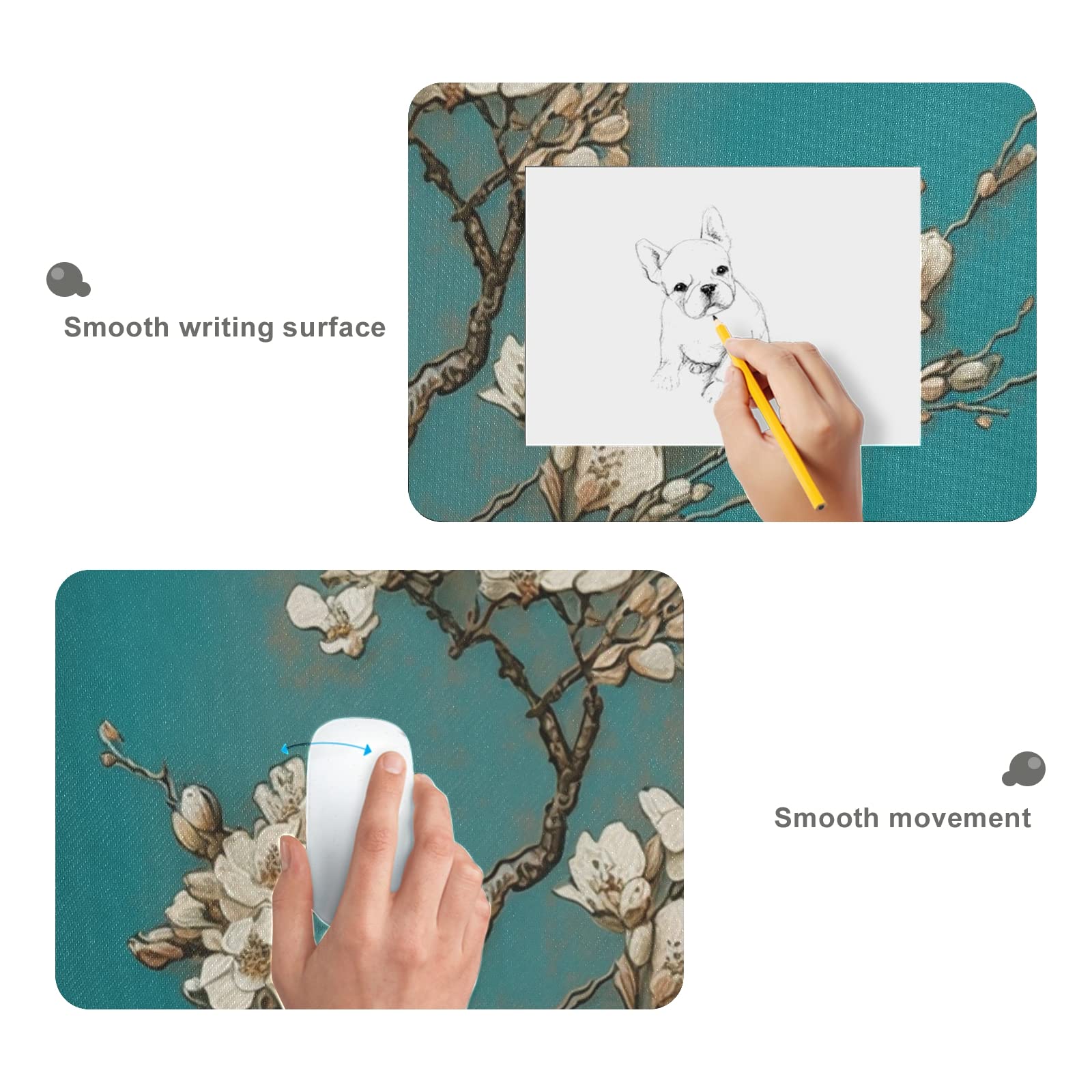 Almond Blossom Style Mouse Pad - Non-Slip, XL Size Mouse Pad Protector for Gaming and Work